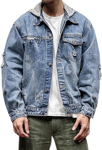 distressed hooded denim jacket