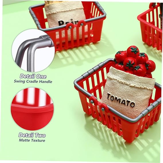 NUOBESTY 10Pcs Mini Shopping Basket Mini Supermarket Cart Tiny Plastic Retail Shopping Baskets with Handles for Kids Party Favors Dool House Ornament Red 2.7x1.2x1.3 Inch