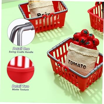 NUOBESTY 10Pcs Mini Shopping Basket Mini Supermarket Cart Tiny Plastic Retail Shopping Baskets with Handles for Kids Party Favors Dool House Ornament Red 2.7x1.2x1.3 Inch