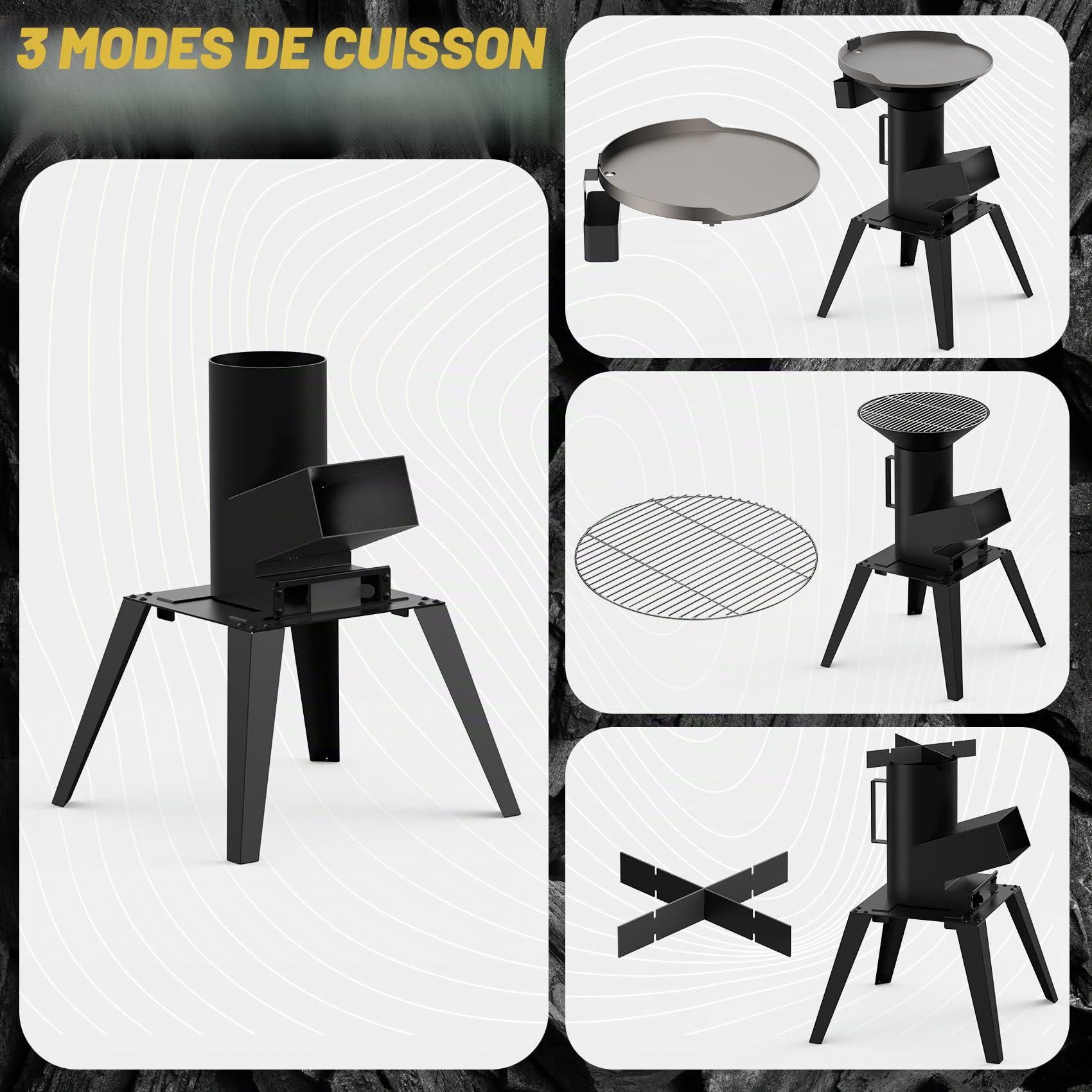 Onlyfire Rocket Stove avec Plaque de Cuisson et Poignée, Multifonctionnel 3 en 1 Réchaud de Camping, Poêle à Bois/Pellet pour les Réunions de Famille et Entre Amis, Cadeau pour papa et ses amis