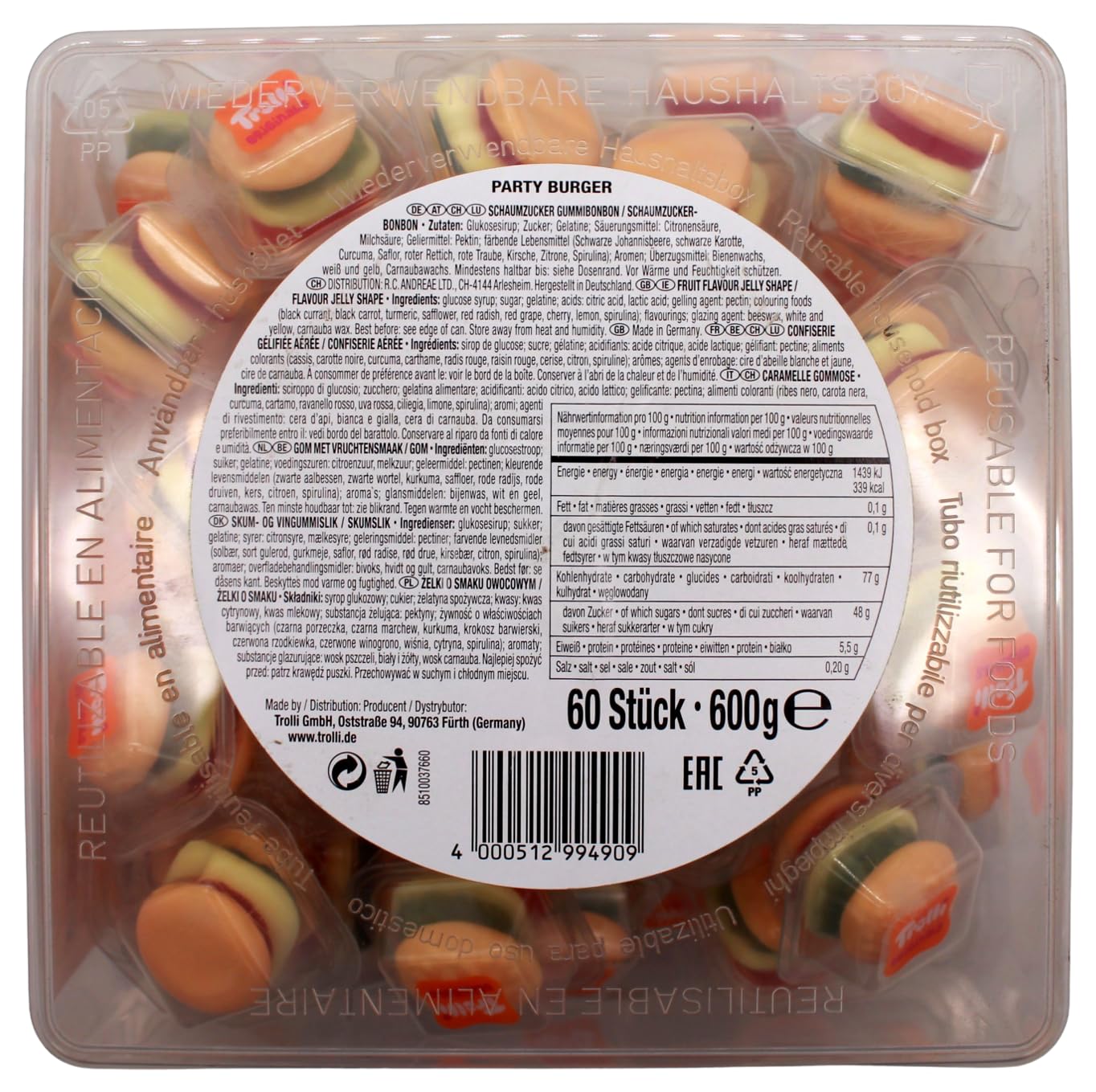 Trolli Party Burger minis Schaumzuckerbonbon, 3er Pack (3 x 600g)