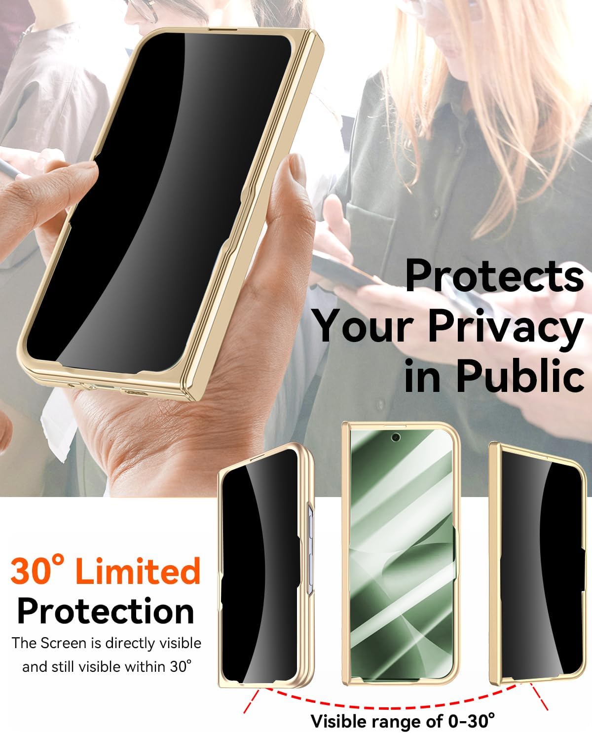 for Google Pixel 10 Pro Fold Magnetic Case with 360° Rotating Ring Stand, Compatible Magsafe Anti-Spy Privacy Screen Protector Hinge Cover Full Coverage Case for Google Pixel 10 Pro Fold Gold
