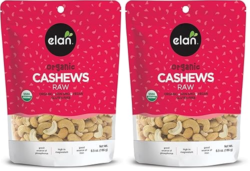 Vista 10 de Elan Anacardos crudos orgánicos, sin tostar, sin sal, sin OMG, veganos, sin gluten, kosher, nueces crudas, aperitivo saludable, paquete de 8 de 6.5