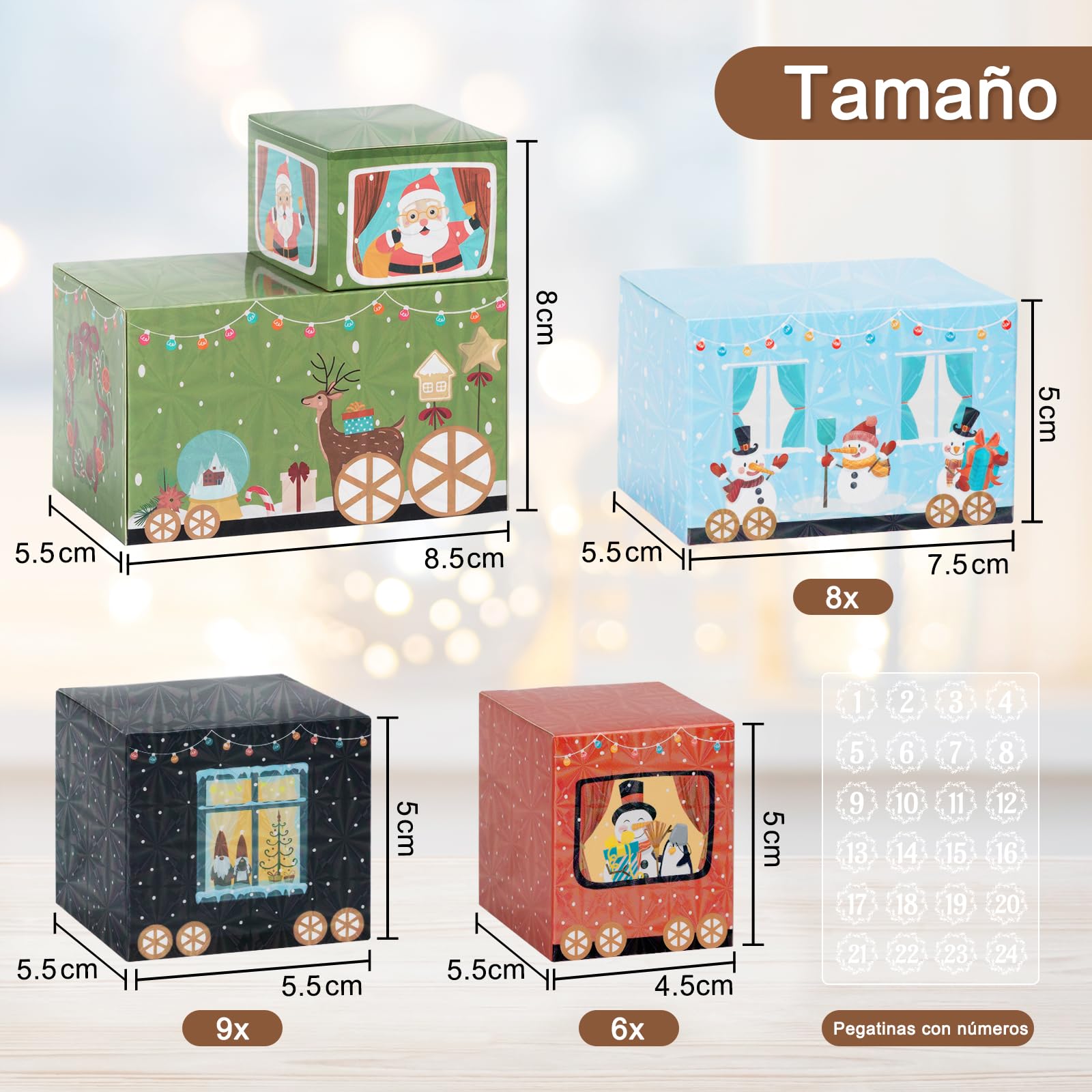 Calendario de Adviento para Rellenar 24 Cajas Tren Vacías DIY con Números Navidad Regalo Niños