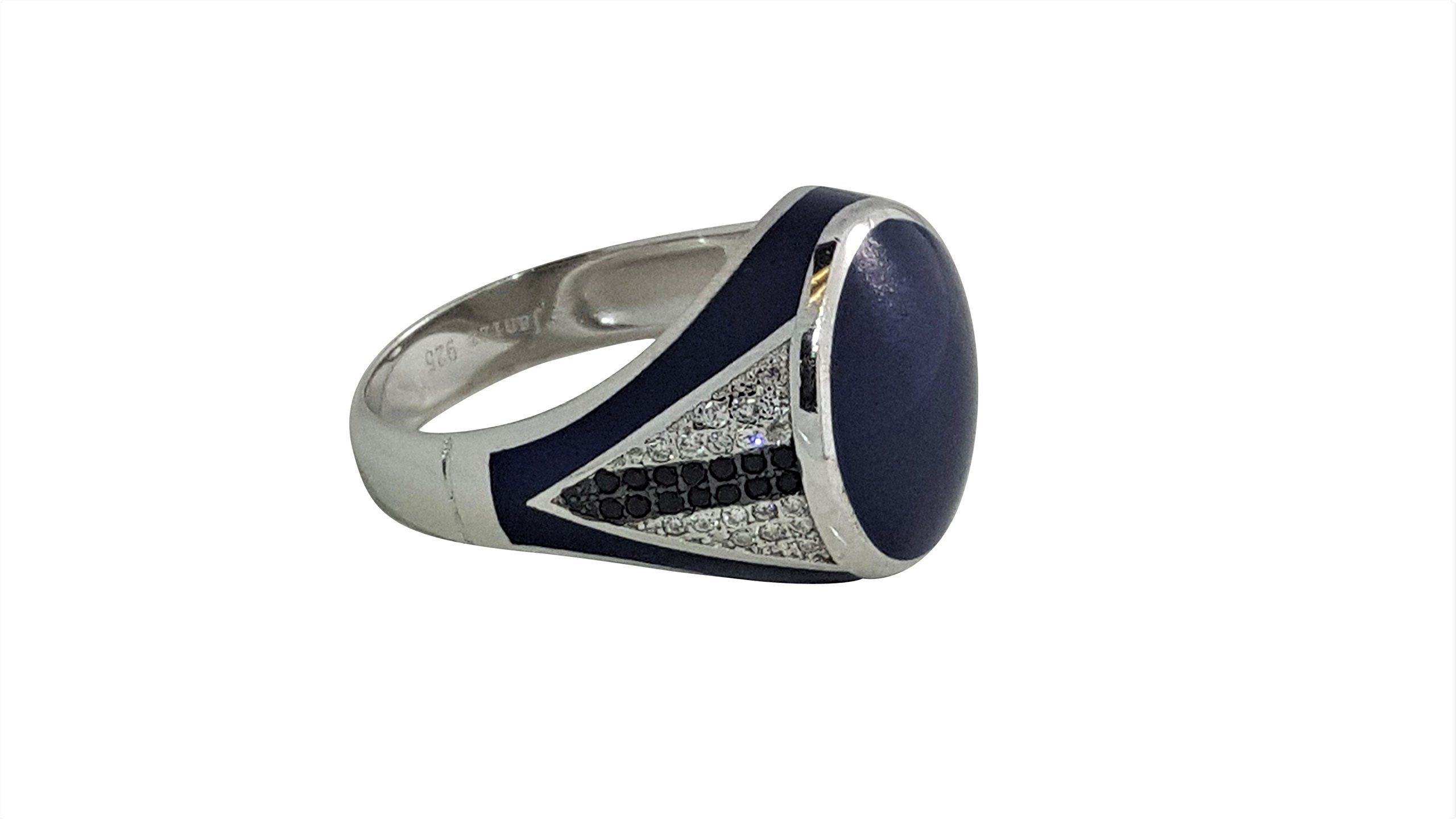 JANIZZ 925 Solid Sterling Silver Ring with Blue Enamel & CZ in Different Sizes in A Beautiful LED Box(CR30)