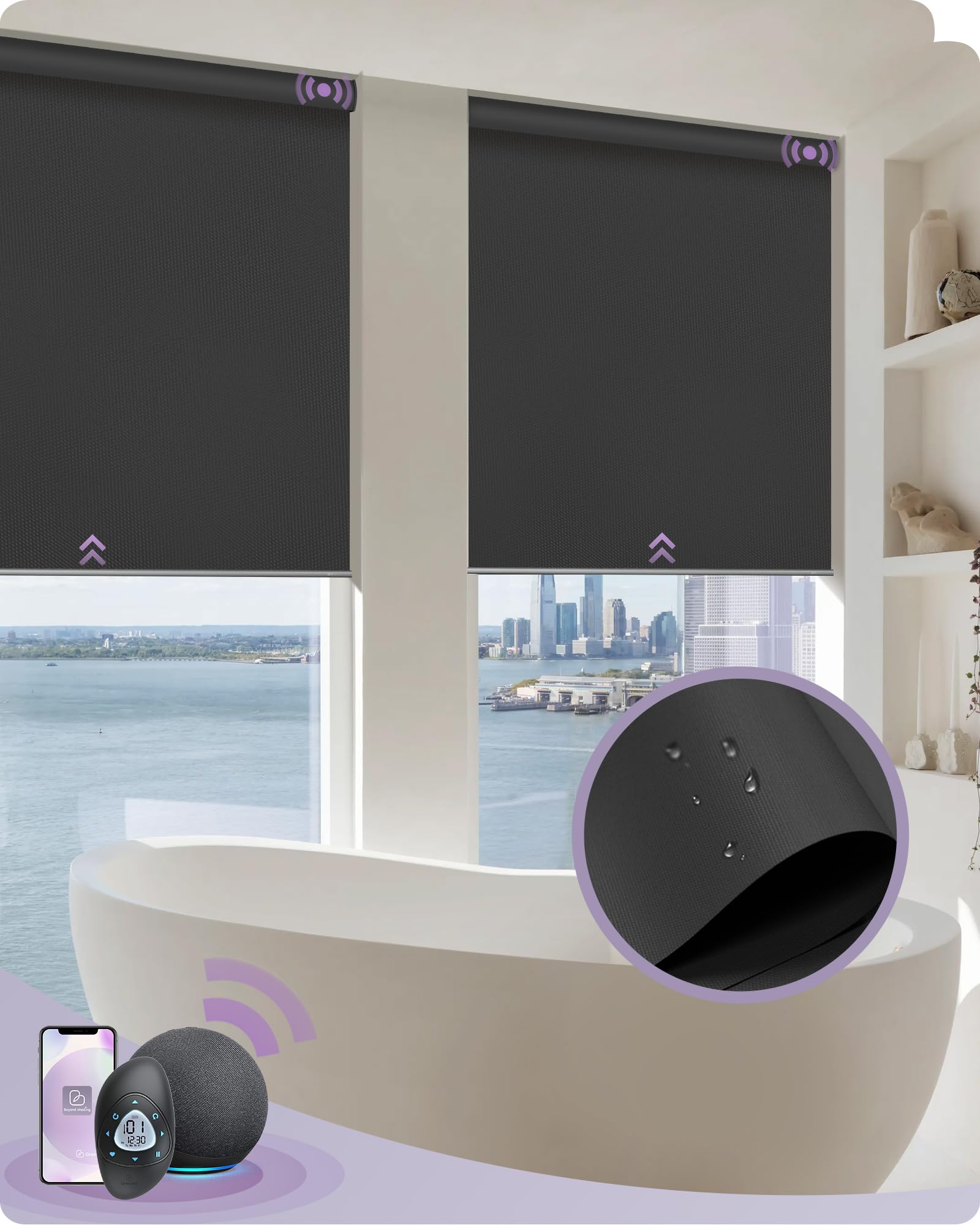 Smart Blinds con, Tende oscuranti motorizzate impermeabili, tende elettriche personalizzate, motore, telecomando, grigio scuro, efficienza energetica, facile installazione