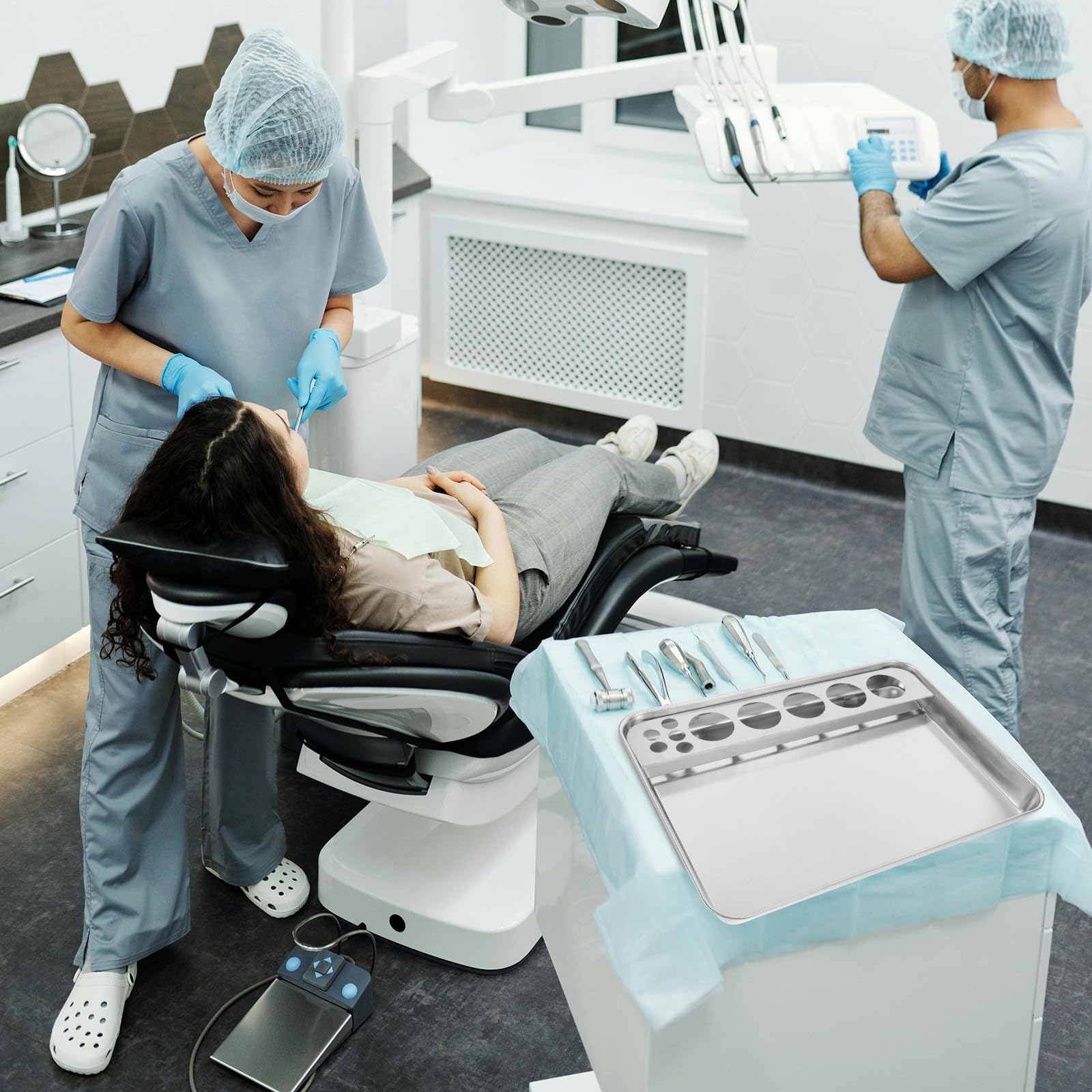 Healeved Plateau Médical Rectangulaire en Acier Inoxydable 304 Grand Format Plateau pour Hospitaliers Préparation d'Injections et Distribution de Matériel Médical Usage Professionnel
