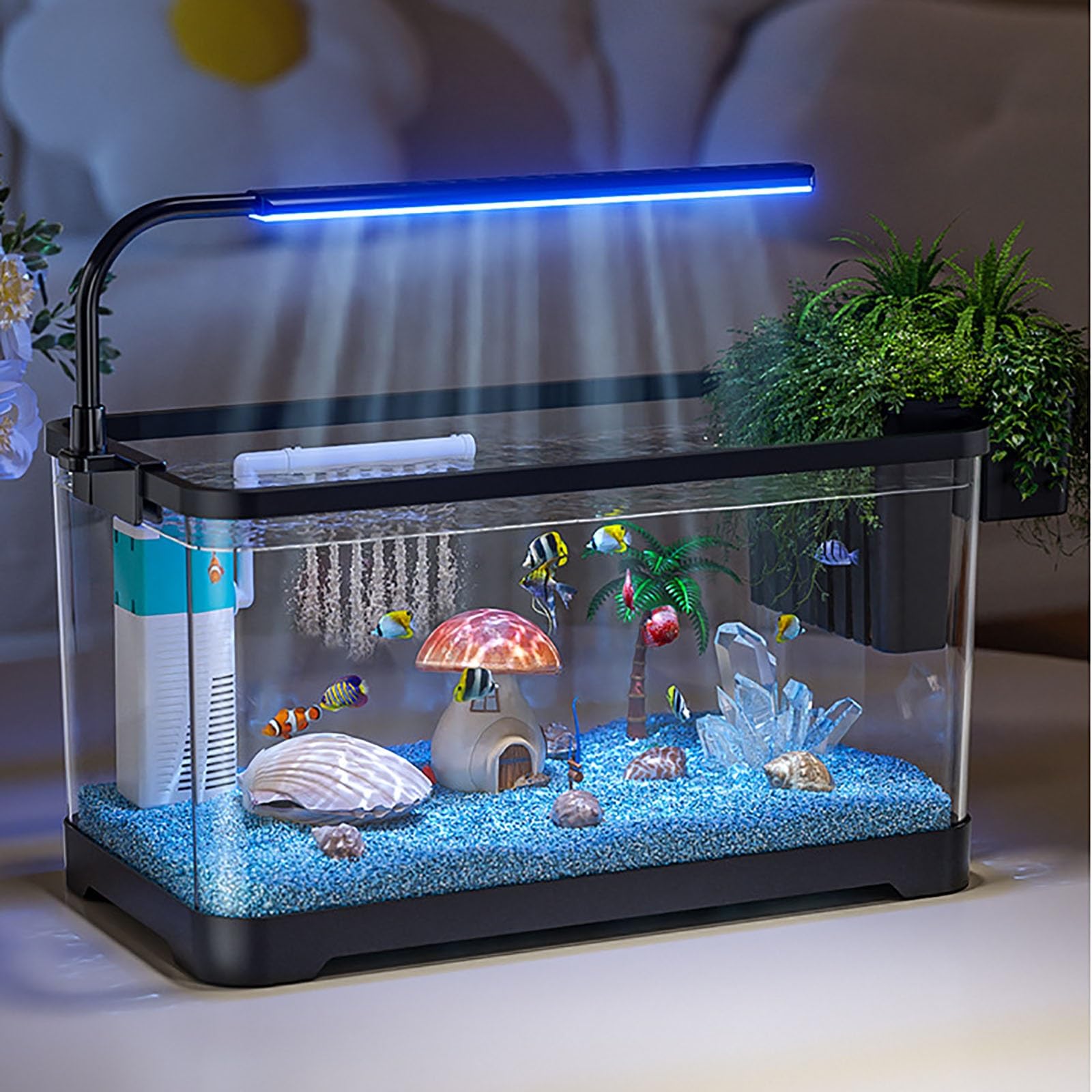 Acquario Piccolo,serbatoio Di Pesce Kit Di Starter Per Acquario Piccolo,Completo Acquarios Per Pesci Rossi Tartarughe D'acqua Con Illuminazione A LED E Sistema Di Filtraggio(Large)