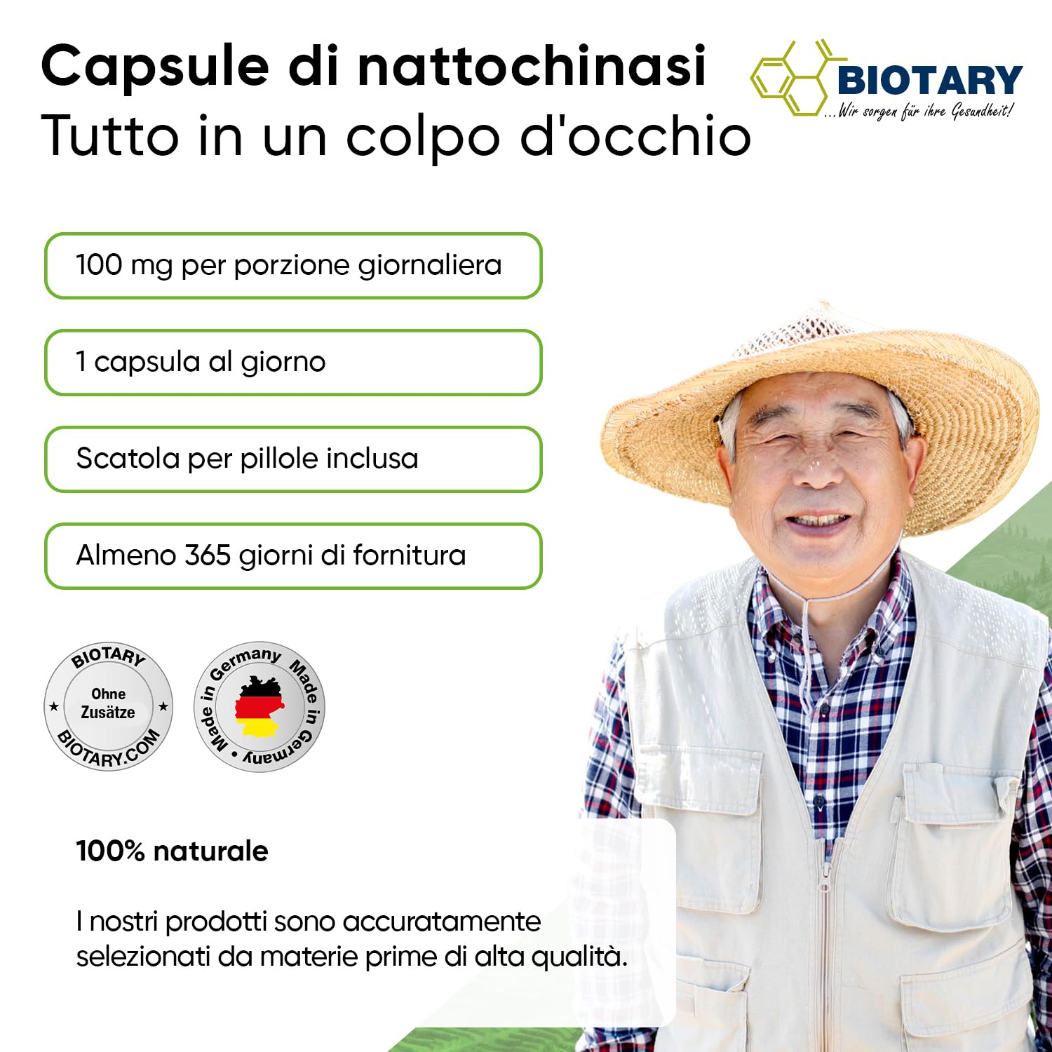 Nattokinase 365 capsule da 100 mg ciascuna (20.000 FU/g) - Scorta per 12 mesi con portapillole incluso - Ad alto dosaggio - Testato in laboratorio - Vegano - A base di soia senza OGM e senza additivi