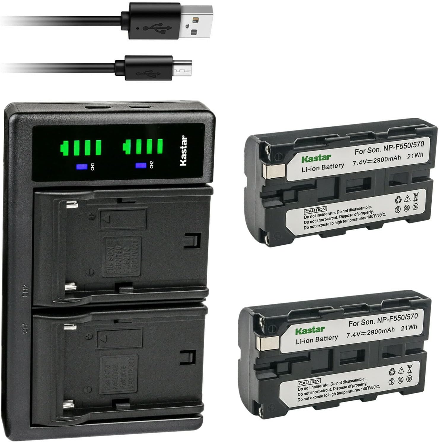 Kastar 2-Pack NP-F550/F570 Battery and LTD2 USB Charger Replacement for LED Video Light CN-126 CN-160 CN-216 CN-304 CN126 CN160 CN216 CN304 VL600 YN300, Z Cam E2-F8 Full-Frame 8K Cinema Camera