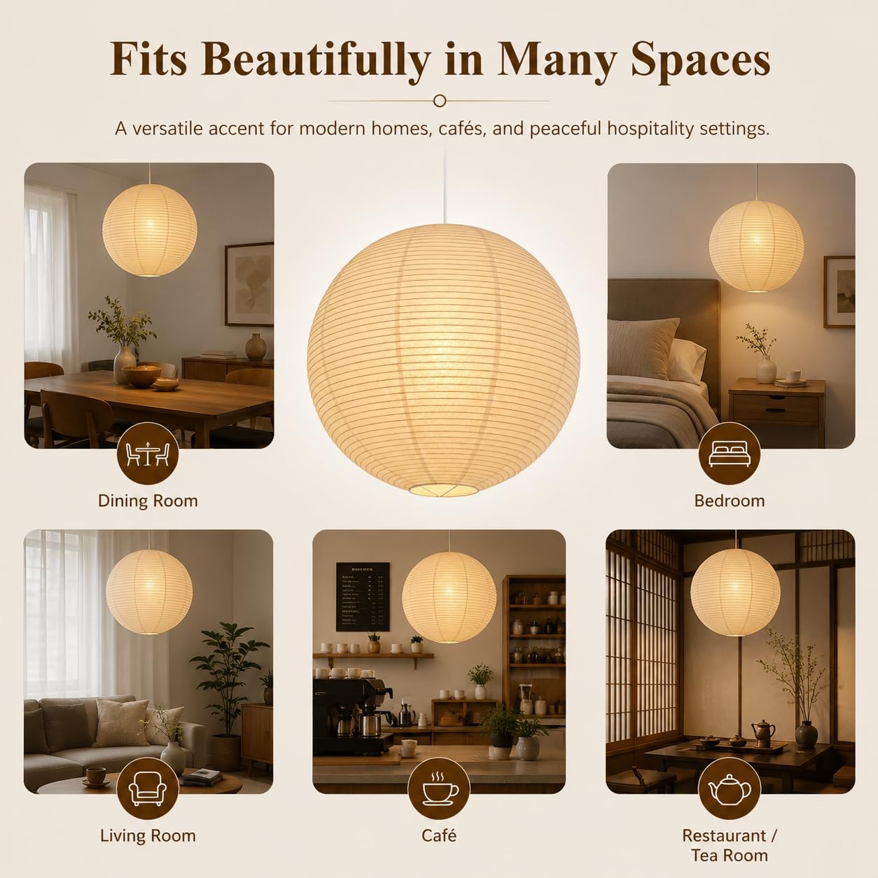 Paralume in Carta di Riso Spessa, Lanterne di Carta Rotonda Moderna, Lampadario Sospeso a Sfera per Illuminazione Ambiente, per Soggiorno, Camera da Letto, Giallo Beige, 40 cm