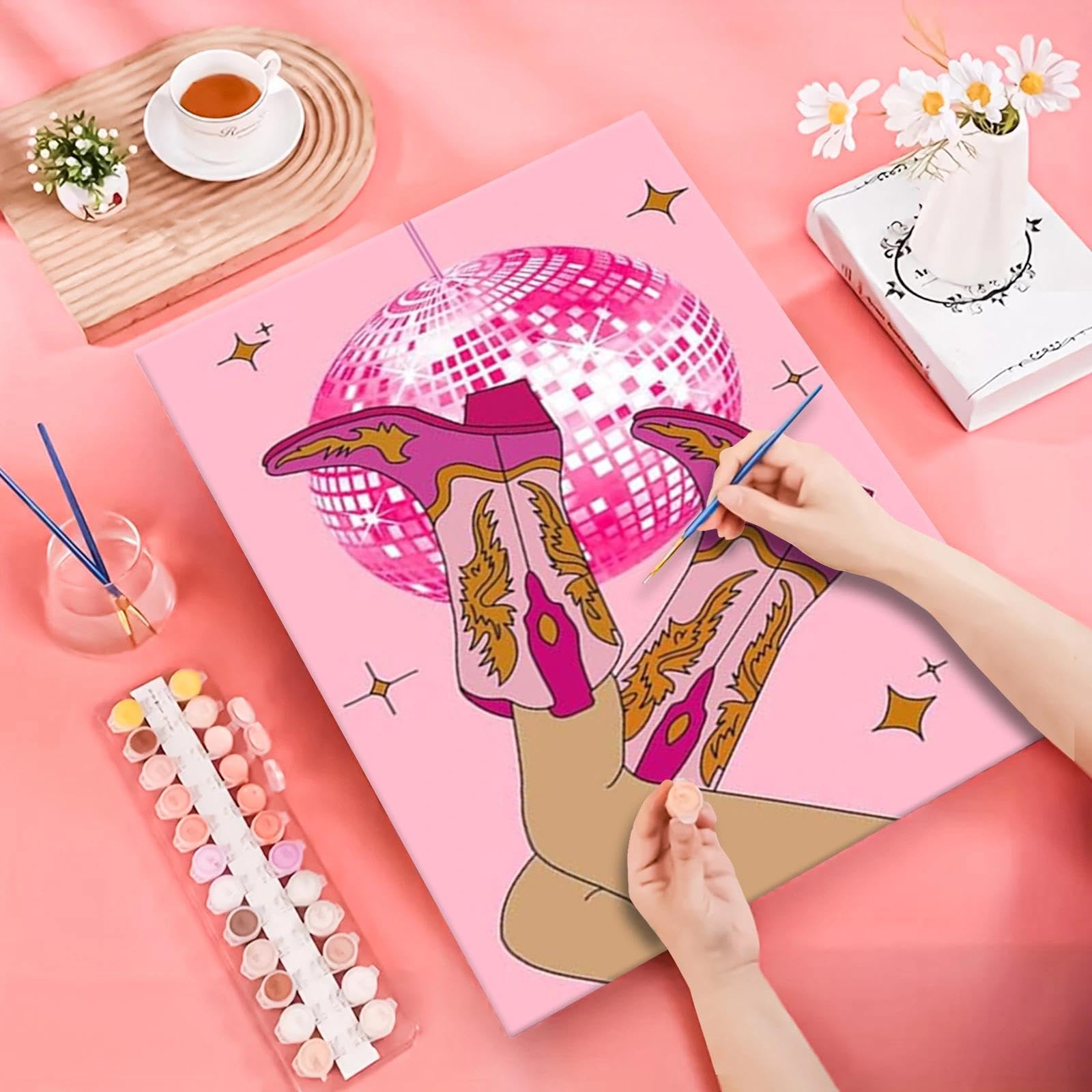 JATOK Malen-nach-Zahlen-Sets für Erwachsene, Malsets für Anfänger auf Leinwand, einfaches DIY-Acryl-Pigment-Zeichnen, Gemälde für Heimdekoration, rosa Trend, 20 x 30 cm (ohne Rahmen), 6 Stück