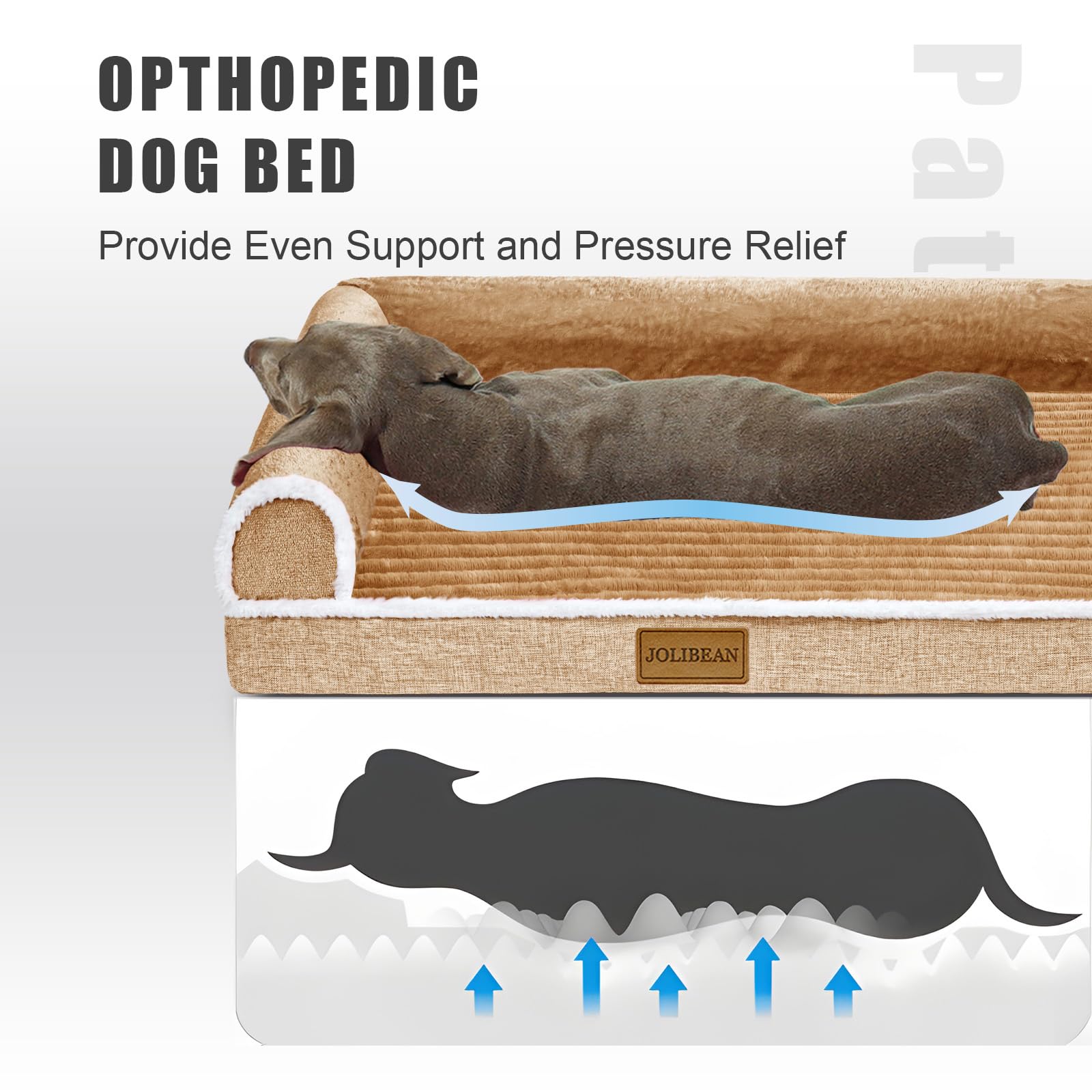 Cama Perro Grande Ortopédica, Colchoneta Perro de L con Espuma De Caja De Huevos, Sofá Perro con Impermeable Lavable Desenfundable, 106x28cm, Marrón