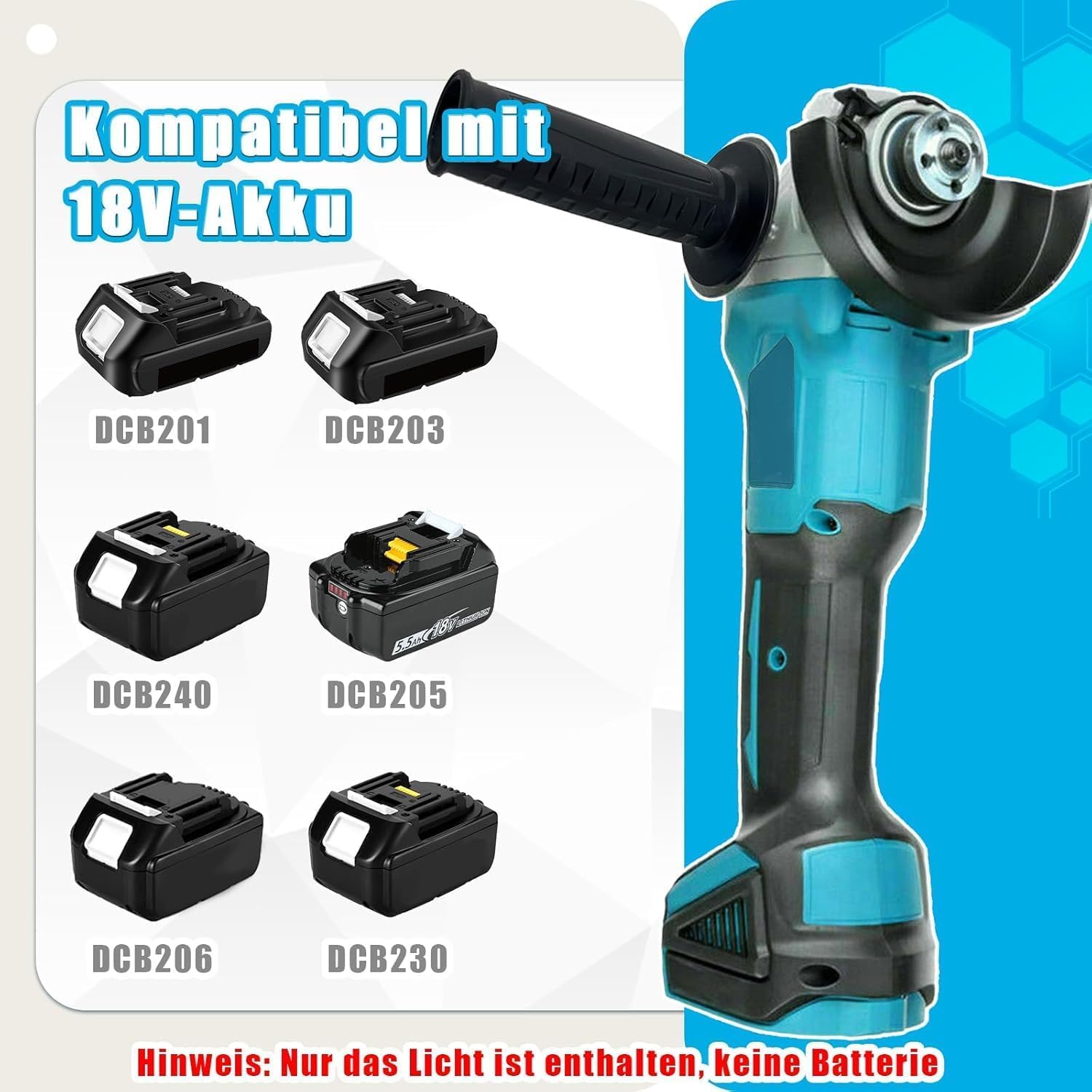 Akku Winkelschleifer，Ersatz für Makita Akku 18V, mit 2× 5.5Ah Akkus & Ladegerät, Kabellos Neues Upgrade Akku Flex Trennschleifer 125mm, für Präzises Trennen und Schleifen