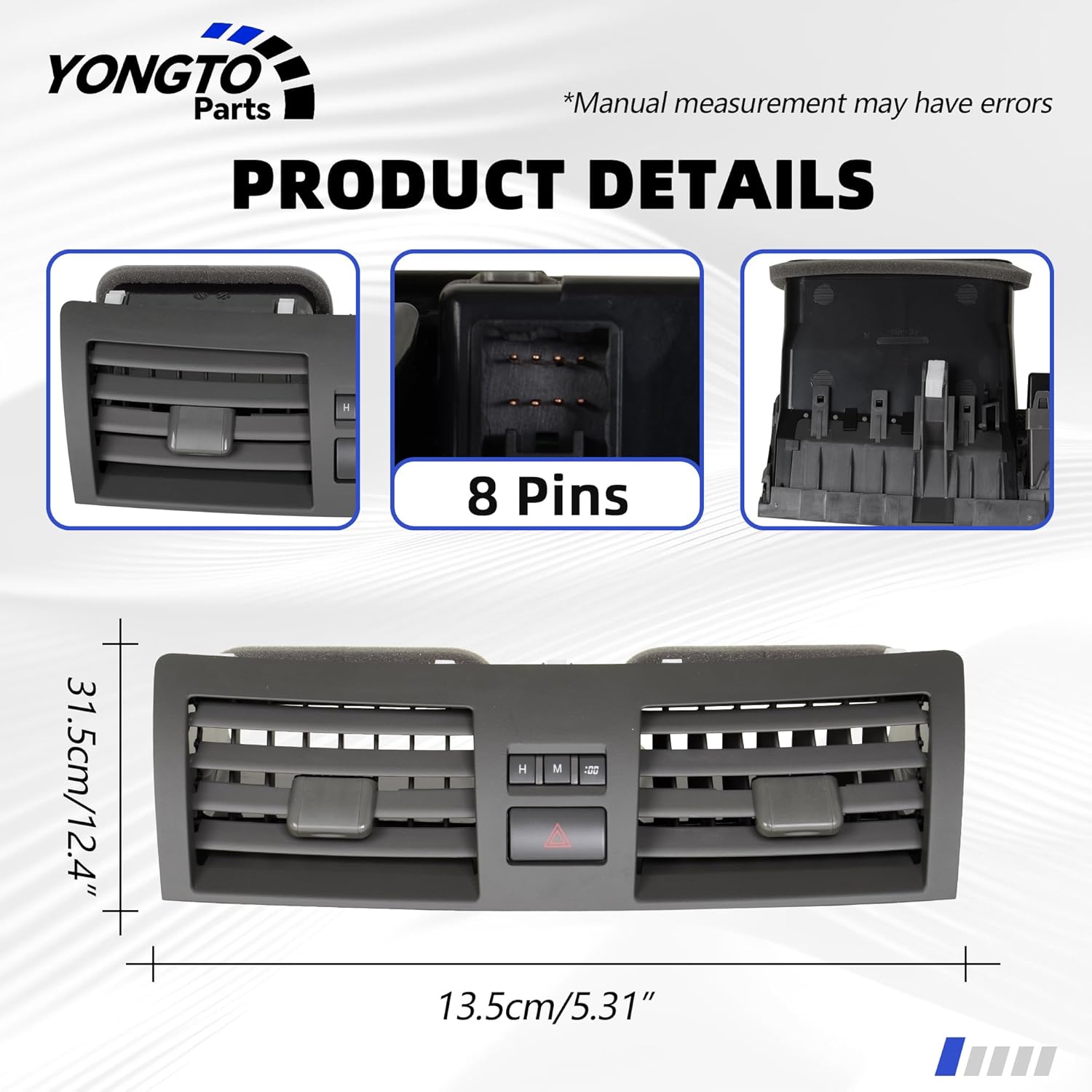 A/C Heater Vent 55660-06100 Dual Center Dash Air Vent Compatible with Toyota Camry 2007-2011 Center Dashboard Air Outlet Louver w/Emergency Switch Clock Button Replace OE 55660-06030