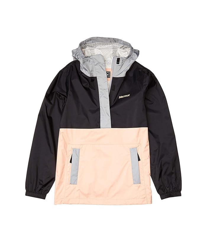 Marmot Kids  PreCip Eco Anorak (Little Kids/Big Kids) (Black/Pink Lemonade/Sleet) Girls Clothing