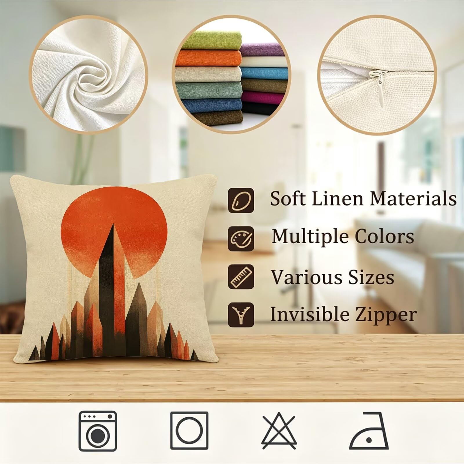 Juego de 4 Fundas Cojín 45x45 Sol Lino Cojines Sofa Cuadrado GJ-43