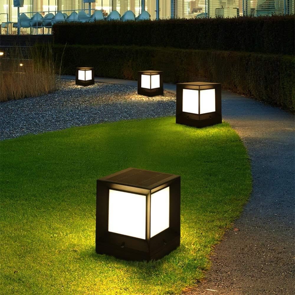 Moderne Solar-Pfostenleuchten for Landschaftsdecks, traditionelle schwarze quadratische wasserdichte Säulenlampe, Außenzaunsäulenleuchte(21 * 26cm)