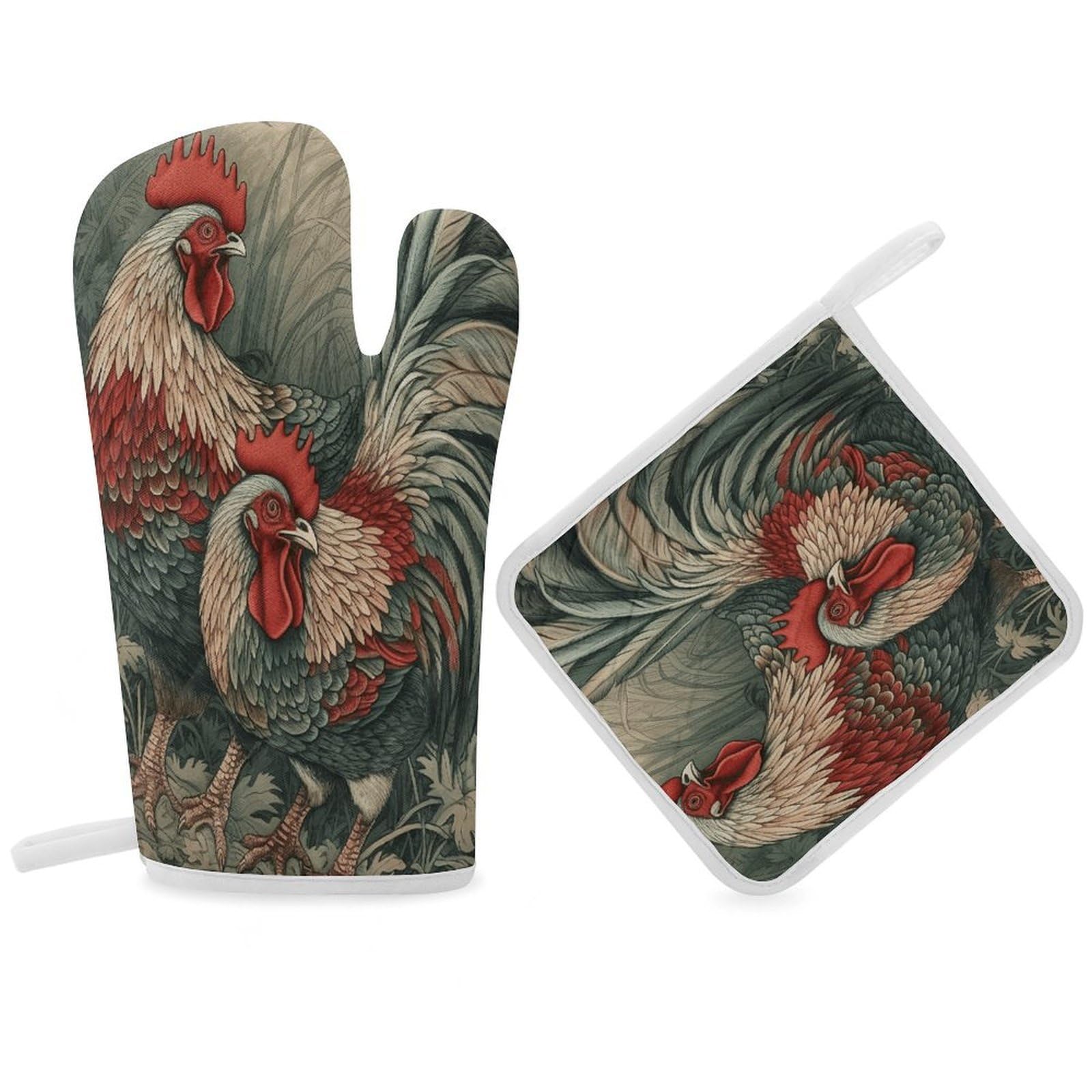 Fodpand Women's Style Drawing Of Chicken Oven Mitts And Pot Holders Sets,Oven Gloves For Kitchen Oven Mitts And Potholders For Baking Cooking Grilling Apartment Essentials