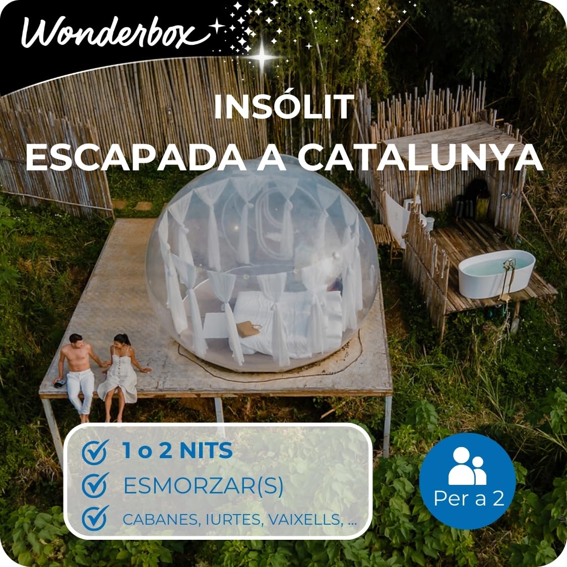 WONDERBOX - Caja Regalo - INSÓLIT - Escapada a Catalunya - 1 o 2 Noches insolitas para 2 Personas en cabañas, glampings, tipis, pods - Válido Durante 3 años y 3 Meses