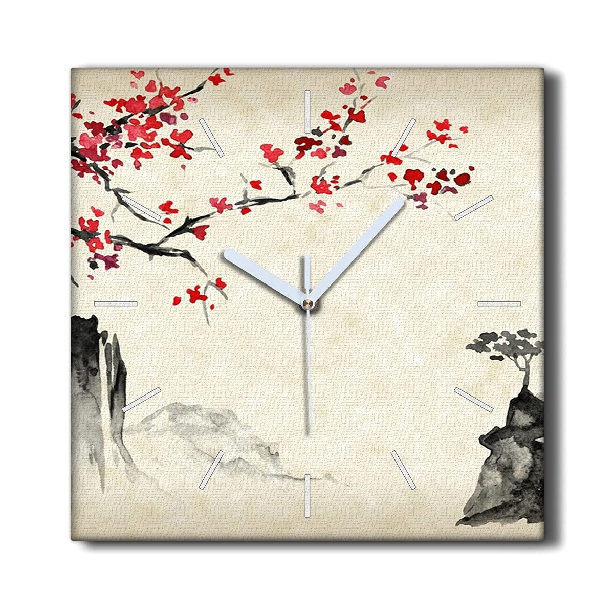 Horloge Murale sans tic-tac Coloray Arbre Asiatique Toile 30x30cm