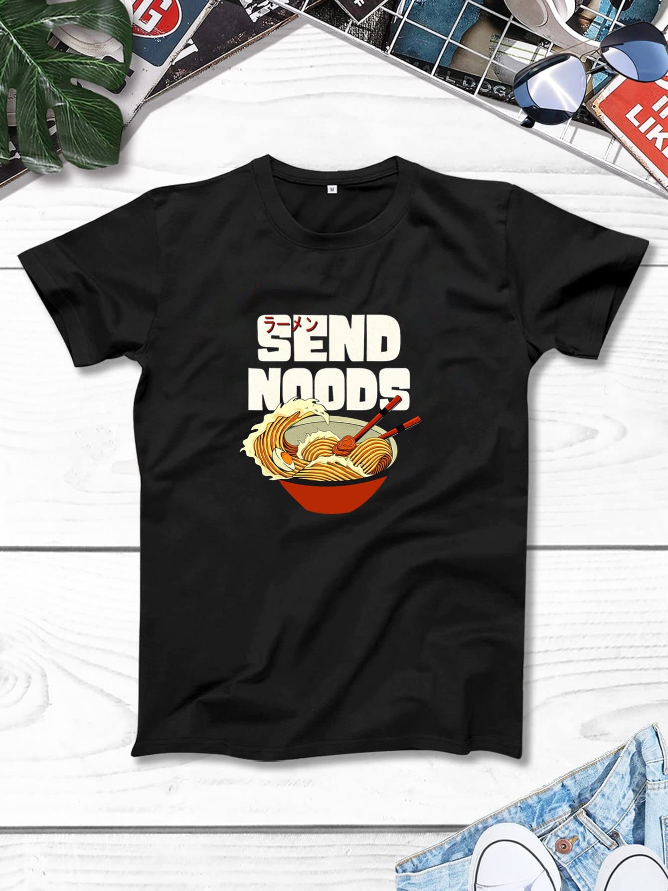 ANHCRA Tshirts For Men Men Noodles And Japanese Letter Graphic Tee (Size : XL)