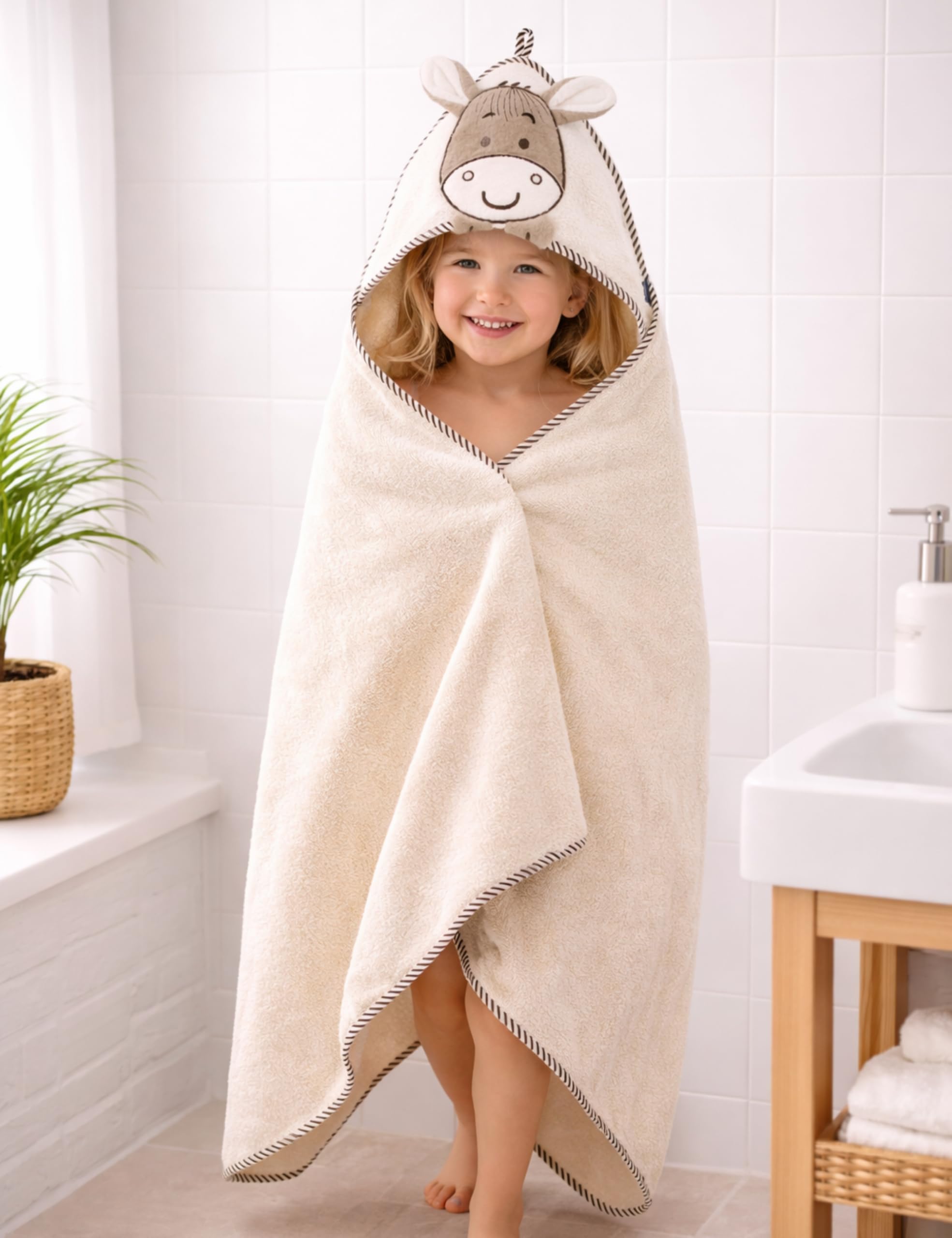 Morgenstern Kapuzenhandtuch Kinder Baby 100 x 100 cm Mädchen & Jungen 100% Baumwolle Frottee Oeko-TEX® Handtuch Badetuch Badehandtuch Esel