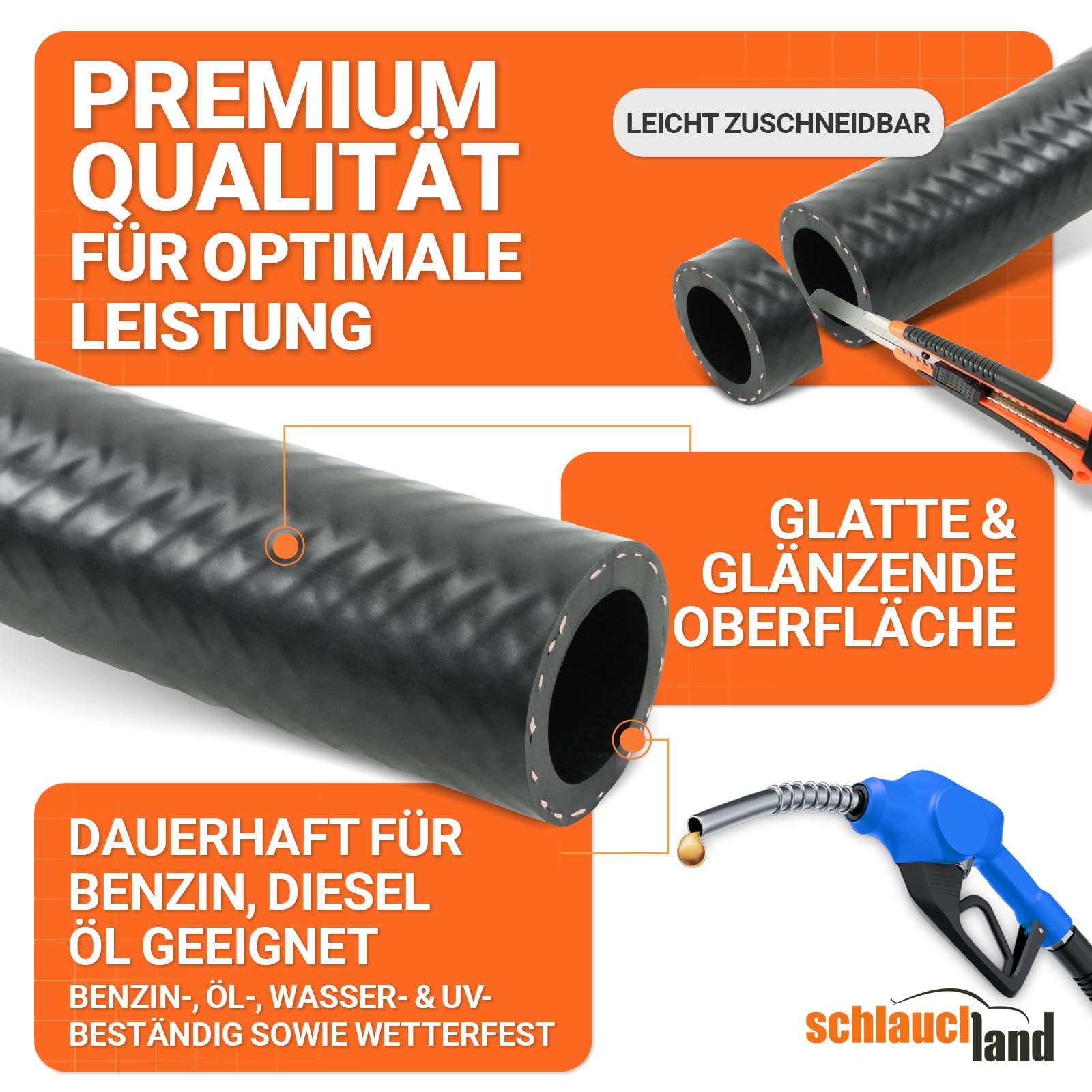4m Benzinschlauch NBR Dieselschlauch Ø 13 x 19 mm 100°C | GROSSE AUSWAHL | Kraftstoff-Schlauch Ölschlauch Gewebe-verstärkt Gummi-Schlauch Ölleitung DIN 73379 Kraftstoff-Leitung Motor E10 | PREMIUM