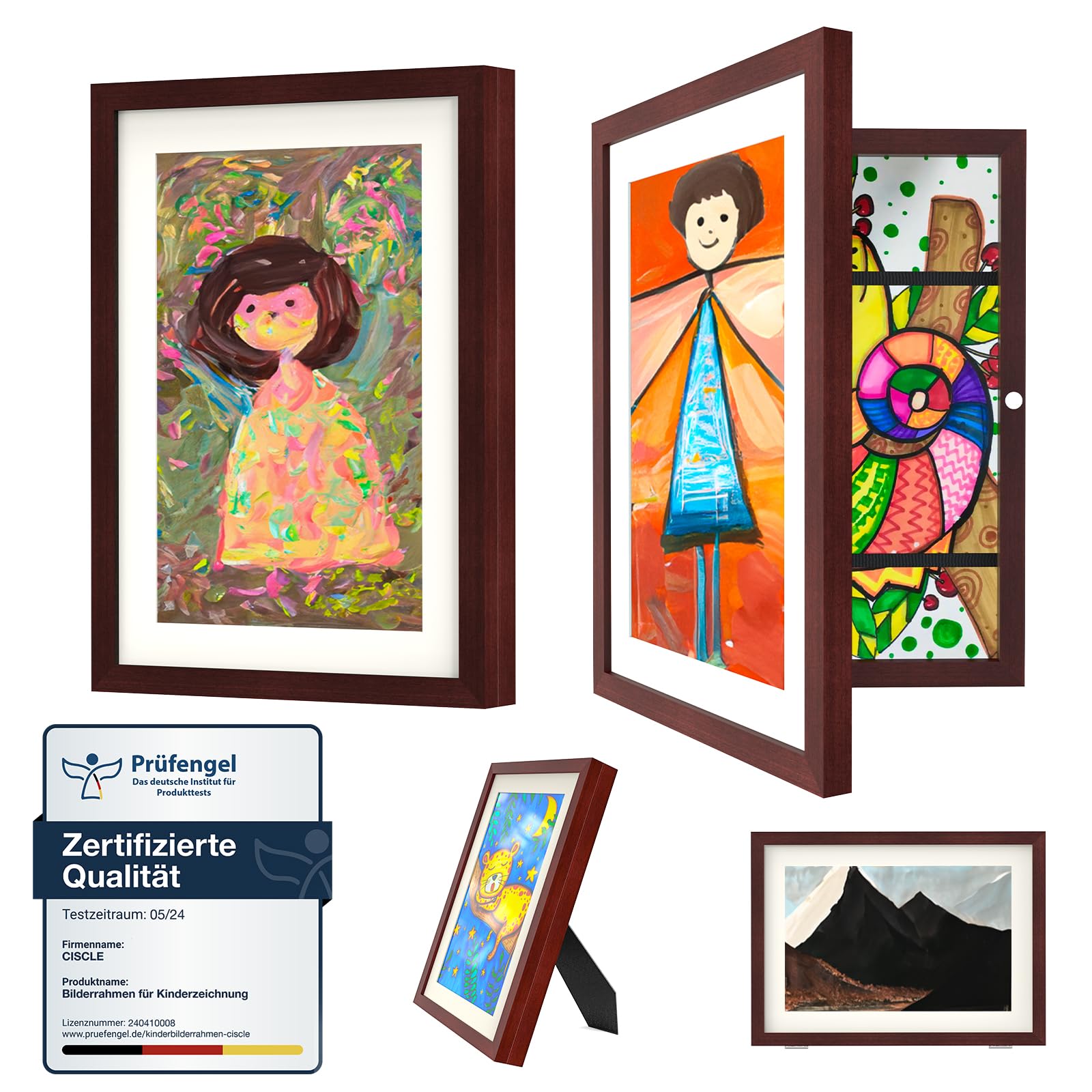 Ciscle Bilderrahmen Kinderzeichnungen, 2 Stück A4 Befüllba Kunstfotorahmen für Kinder, Frontöffnung Bilderrahmen für Kunstwerke, Ideal für Kinderzeichnungen, Kunstprojekte, Schule, Zuhause (Mahagoni)