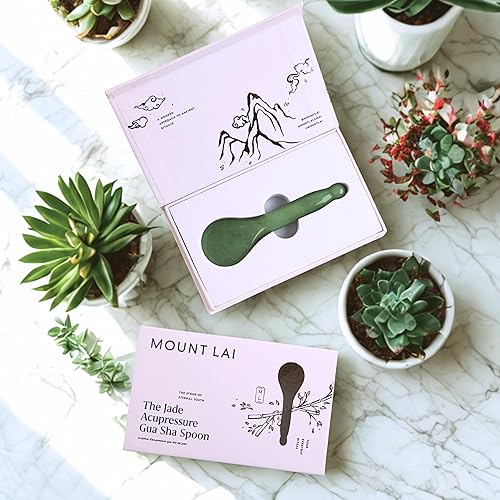 Miniatura 7 de Mount Lai - Cuchara Gua Sha de acupresión de jade  Gua Sha para liberar la tensión facial  mandíbula a través de la acupresión