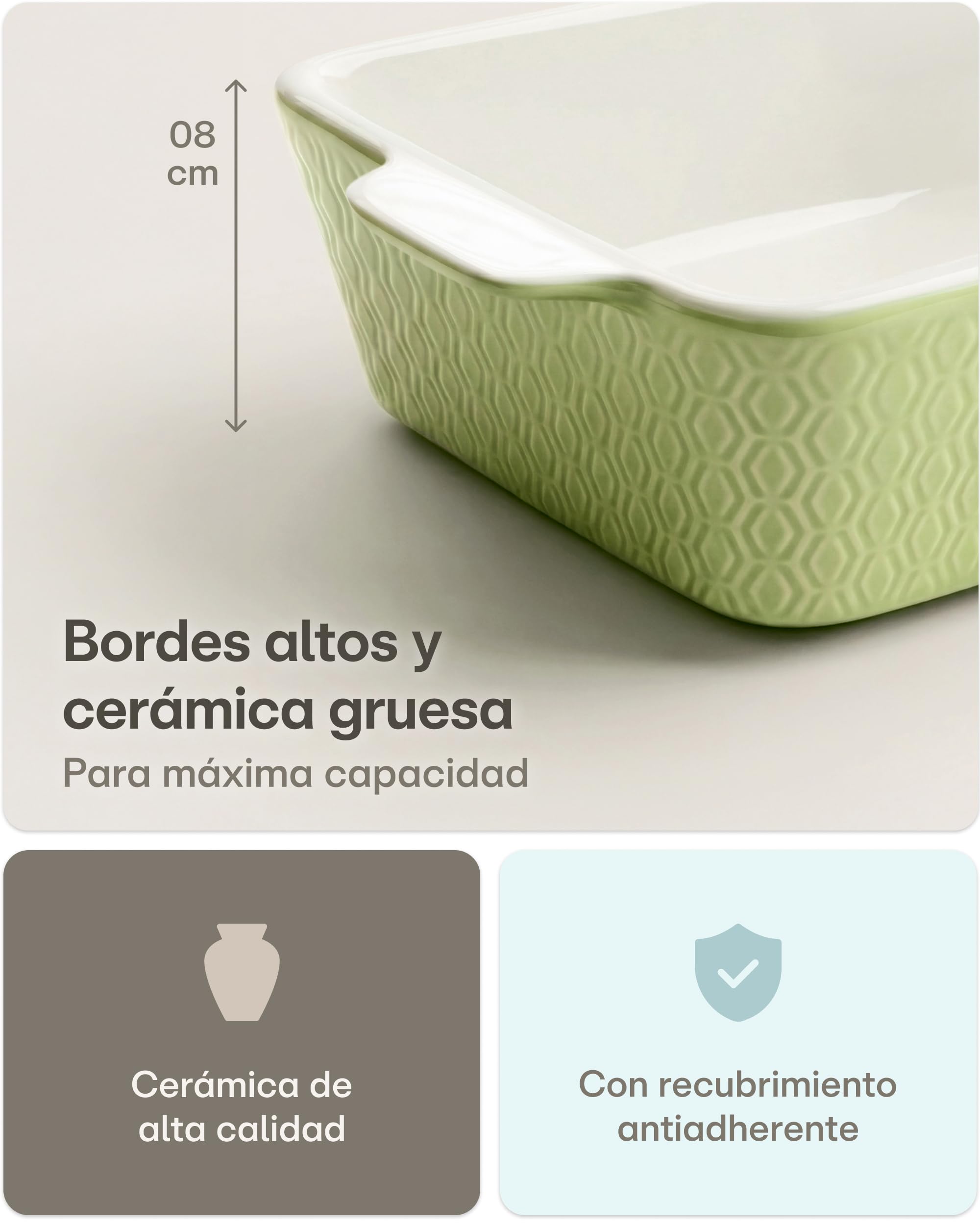 Praknu Fuente para Horno Cerámica Grande - Antiadherente y Antirayones - Bandeja para Horno Ceramica con Borde extra Alto - Rectangular