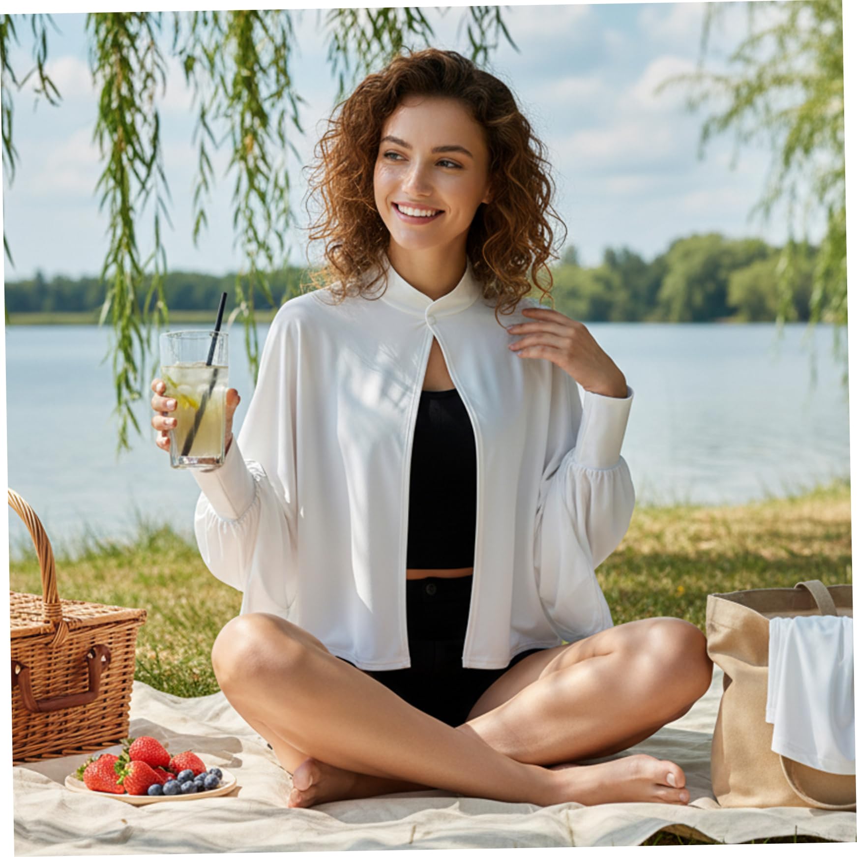 Ropa de protección Solar para Mujer, Chal de Verano con Tejido refrescante y Transpirable, Chal Ligero de Manga Larga para Conducir, Actividades al Aire Libre, Blanco
