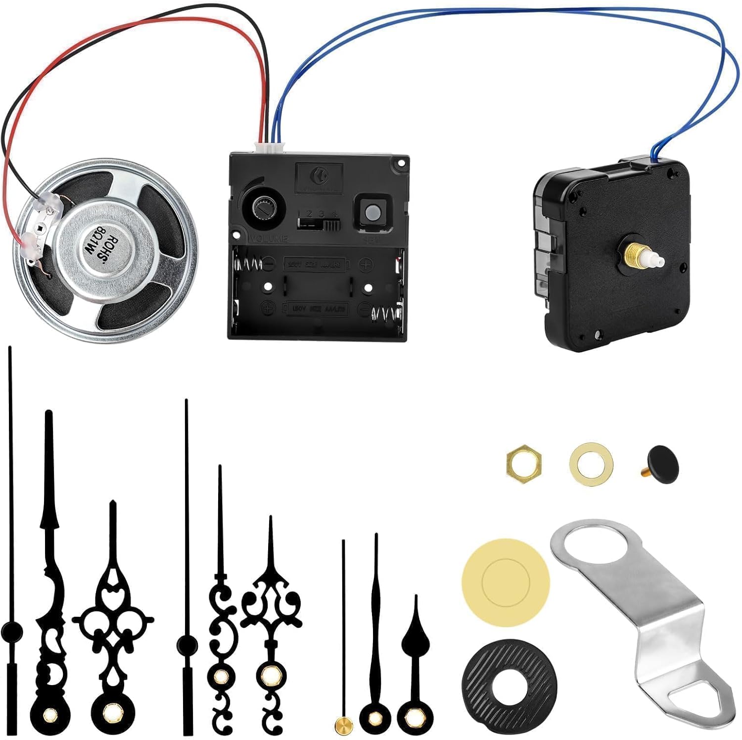 EEEKit Chiming Clock Mechanism Replacement, Battery Motors with Chime Melody Hour Trigger and 3 Set Hands for Vintage Grandpa Clock Repair Parts (Shaft Length 0.86 in)