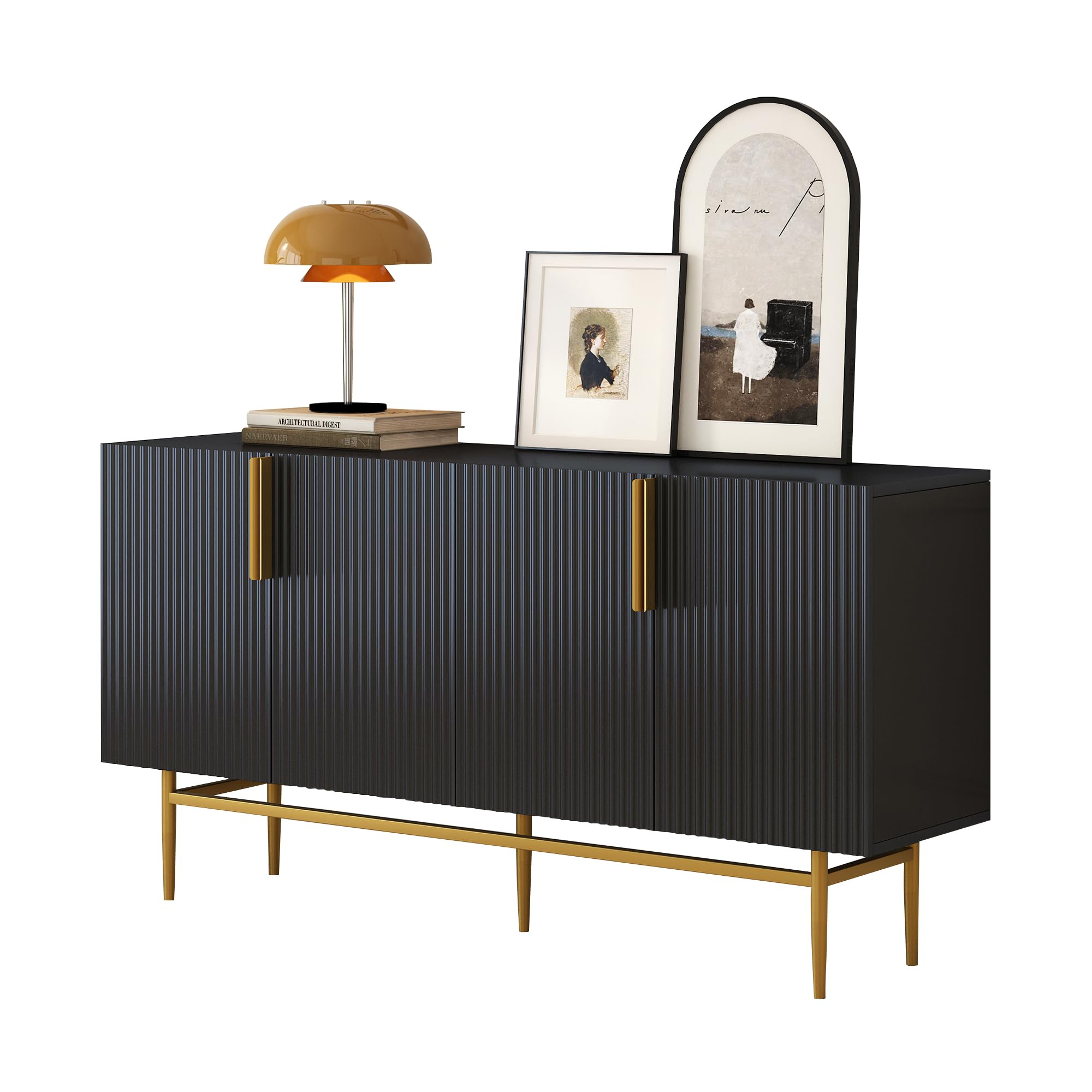 Hoog Commode Geriffeld DomoHome NOVA – 2 Deuren, Highboard Met Gouden Handgrepen Labrador Gouden Poten 125x104x39cm Elegant Voor Woonkamer Hoog Commode Geriffeld DomoHome NOVA – 2 Deuren, Highboard Met Gouden Handgrepen Labrador Gouden Poten 125x104x39cm Elegant Voor Woonkamer