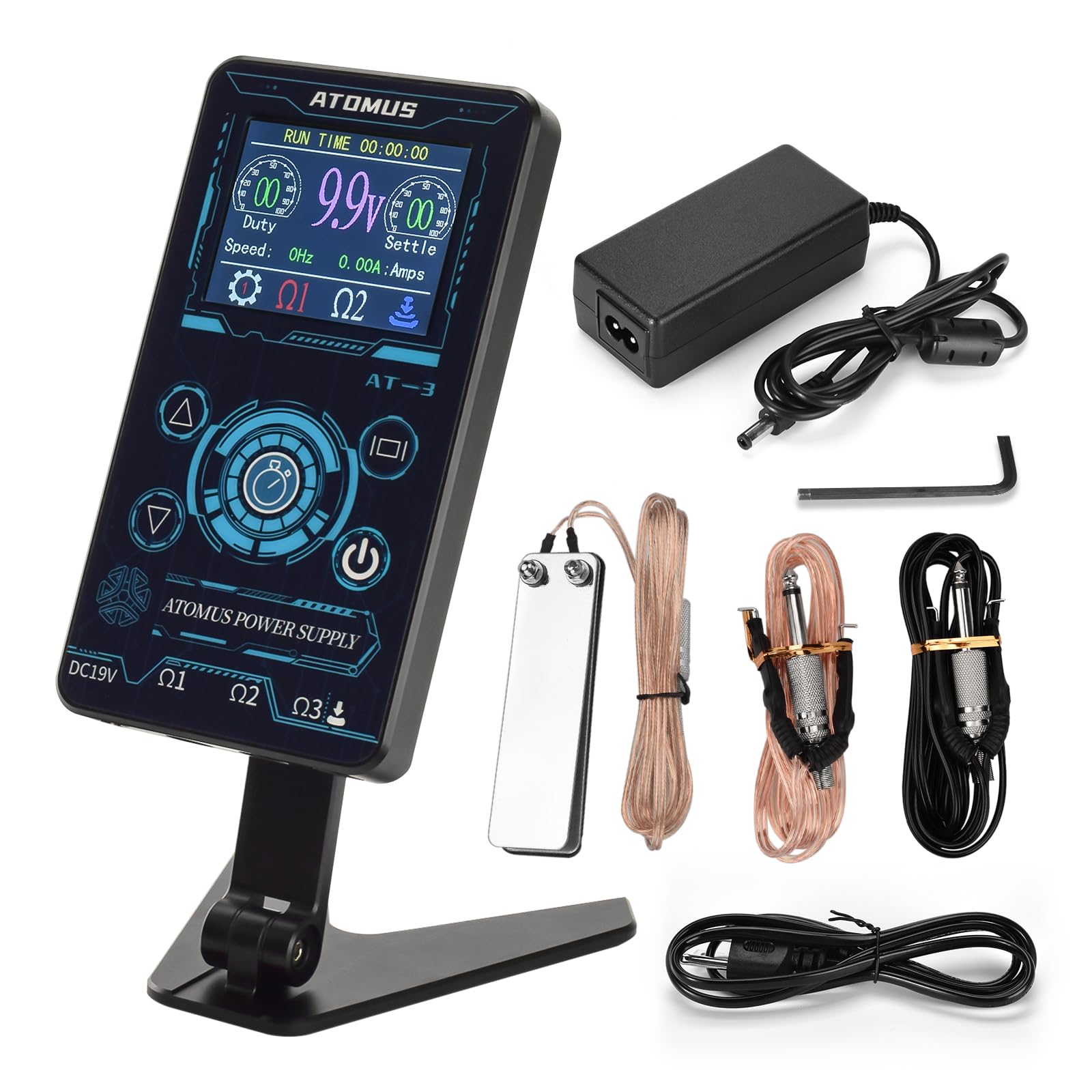 BAMTTOO Tattoo Power Supply Professional LCD Power Source for Coil Rotary Machine Digital Screen Adjustable Stand Supplies with Foot Pedal and Clip Cords