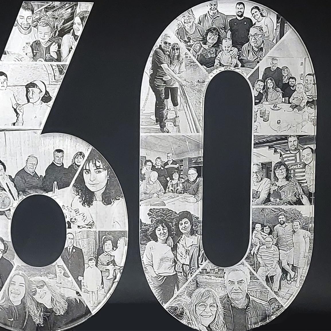 Genérico 7laser - Lámpara LED personalizada con 16 fotos y texto personalizado - con Base de Madera Natural - Regalo original para 60 aniversarios, cumpleaños, bodas de diamante - con conexión USB.