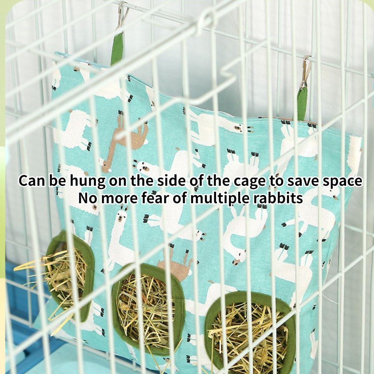 Rabbit Hay Feeder, Bunny Hay Bag for Rabbits,Rabbit Feeder Fabric Bag Feeder Storage Bag,Large Capacity Cotton Canvas Fabric Hanging Hay Feeder Bag for Small Animal,Hay Guinea Pig (White,M) - image 7