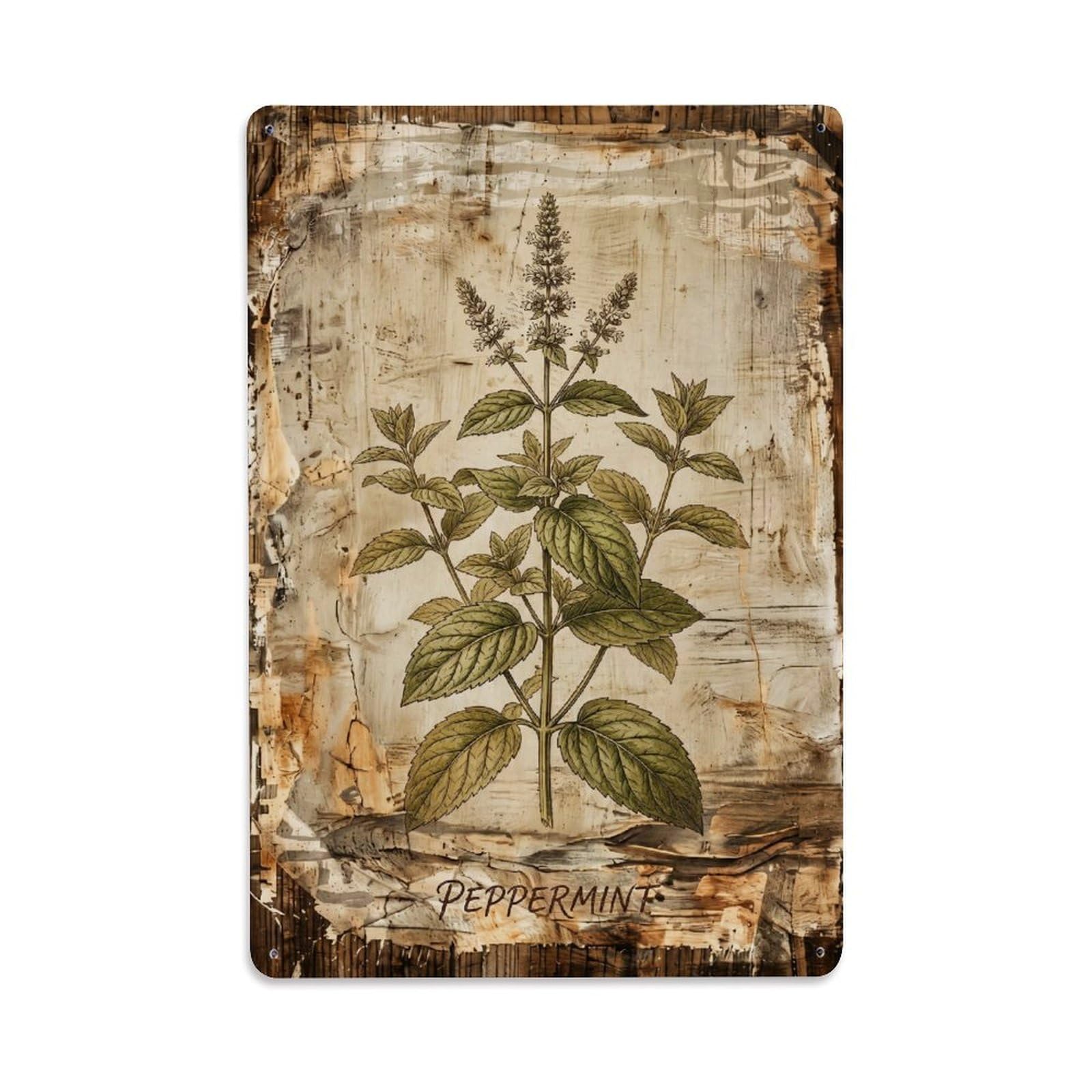 Peppermint Botanical 1 Vintage Metal Tin Sign Plaque Wall Decor for Cafe, Club, Garden Metal Poster 8x12Inch