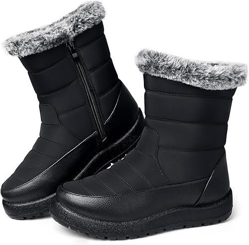 TEMOFON Botas de tobillo para mujer impermeables botas con forro de piel de invierno para mujer, antideslizantes, botas de nieve para clima frío,