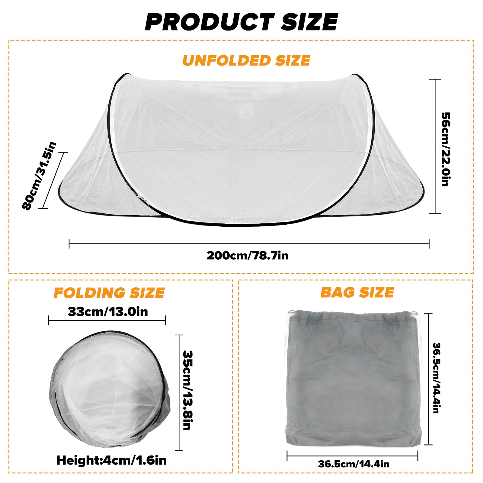 Faltbares Moskitonetz Pop Up 200 x 80 x 56 cm Moskitonetz Reise Mückennetz für unterwegs Camping & zu Hause