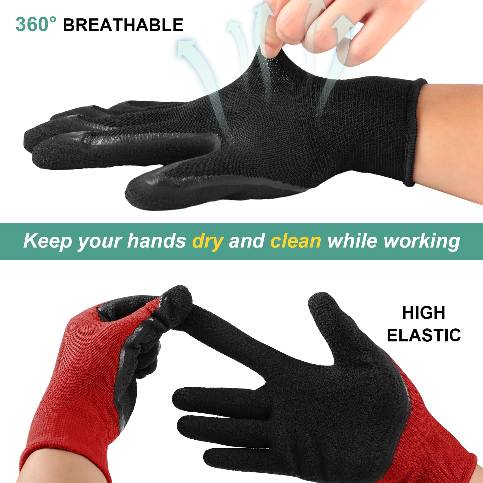 Trifabricy Guantes de jardín para mujeres/hombres, 6 pares de guantes de jardinería de látex natural transpirables con agarre, guantes de trabajo protectores resistentes al aire libre para césped