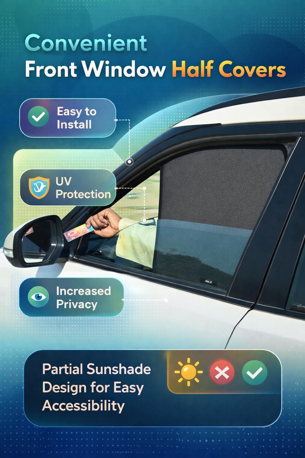 Able Zed Black Half Car Magnetic Sun Shade Curtains for Ford Endeavour Type-II Set of 6 Pcs (2015 to Till Now Model) 3