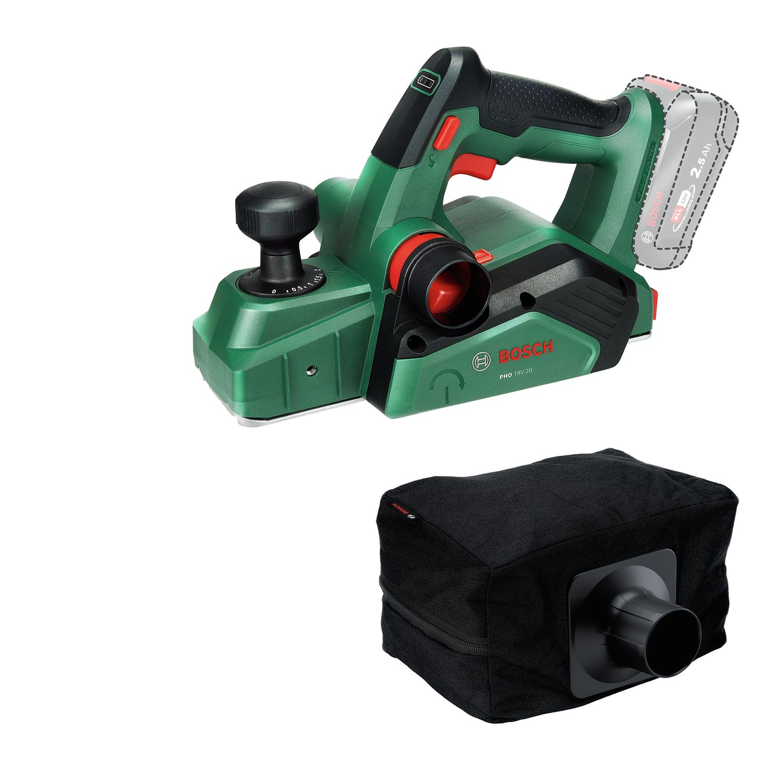 Bosch Bosch 18V System Cordless Planer PHO 18V-20 (Flexible planing from Different Angles; Easy Blade Change; incl. Dust Bag)
