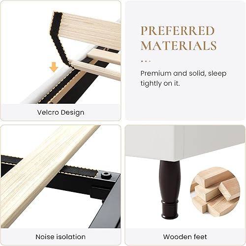 Miniatura 22 de SHA CERLIN Base de cama Queen con cabecera ajustable, tapizado de terciopelo, botón de diamante y tachuelas de metal, no necesita somier, soporte de