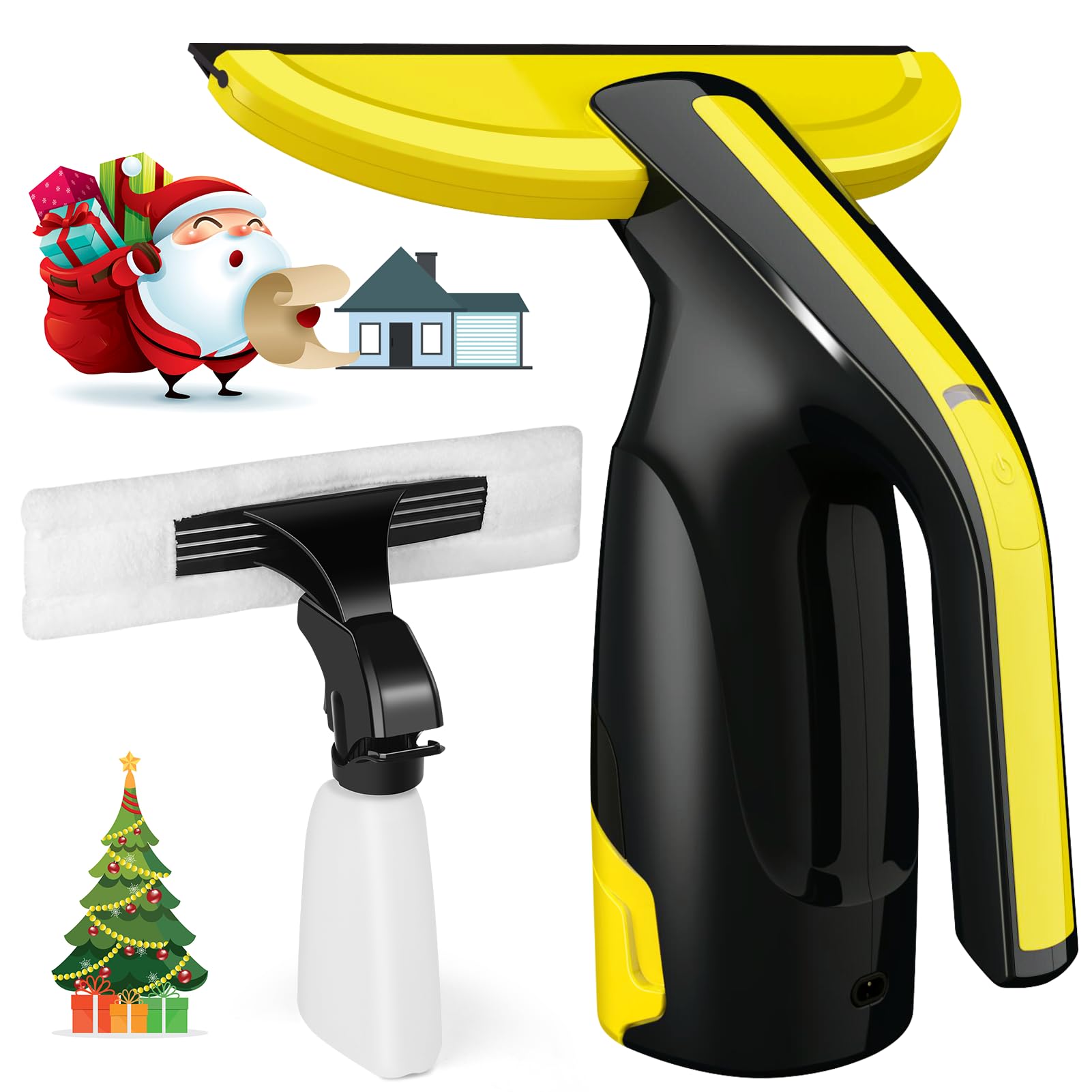 Photo 1 of Window Vacuum, Window Vacuum Squeegee, Rechargeable Window Vacuum Cleaner, Cordless Window Vac with Spray/Wipe/Suck up Water, Electric Squeegee for Windows, Tiles, Glass, Mirror, 200ml Water Tank Yellow