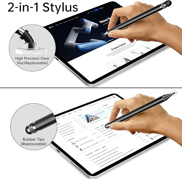 Bopomofo Bopomofo Stylus (5 Pcs), 2-in-1 Stylus Pen for Touch Screen, High Precision and Sensitivity, Suitable for iPhone/ipad/Android Tablets, Compatible with Touch Screens (Black/White/Blue/Rose Gold/Silver) in use