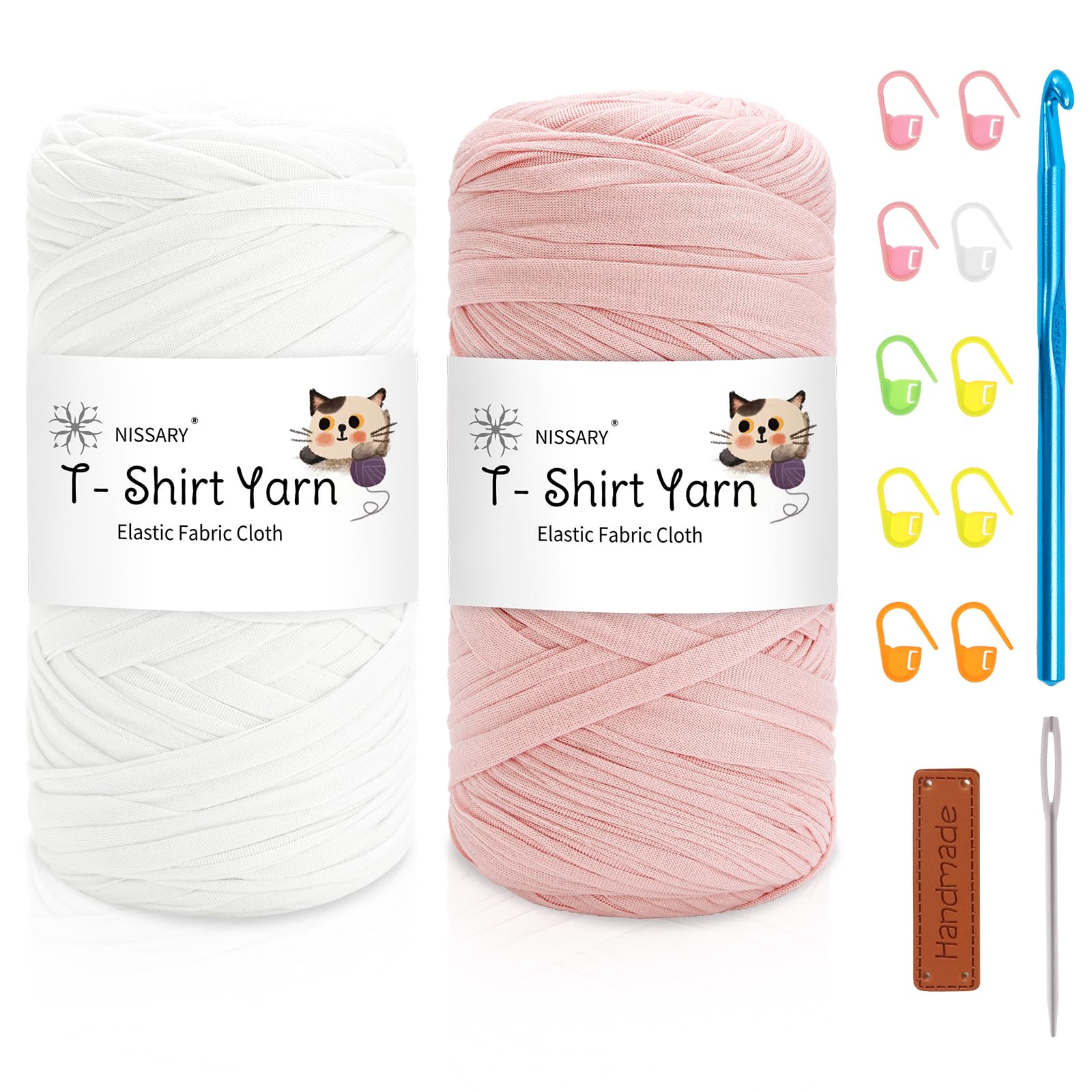 Nissary T Shirt Yarn for Crocheting 2x200g - Crochet Yarn Thick Includes 10mm Hook & Accessories - Ideal for DIY Tote Bags, Cushions, Chunky Blankets & Home Decor Projects