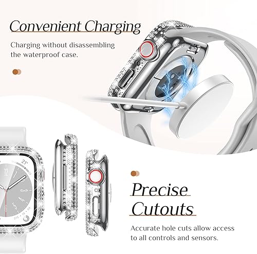 Miniatura 6 de Goton Funda impermeable 2 en 1 para Apple Watch de 1.575 pulgadas Series 6 5 4 SE SE2, protector de pantalla con diamantes de imitación con