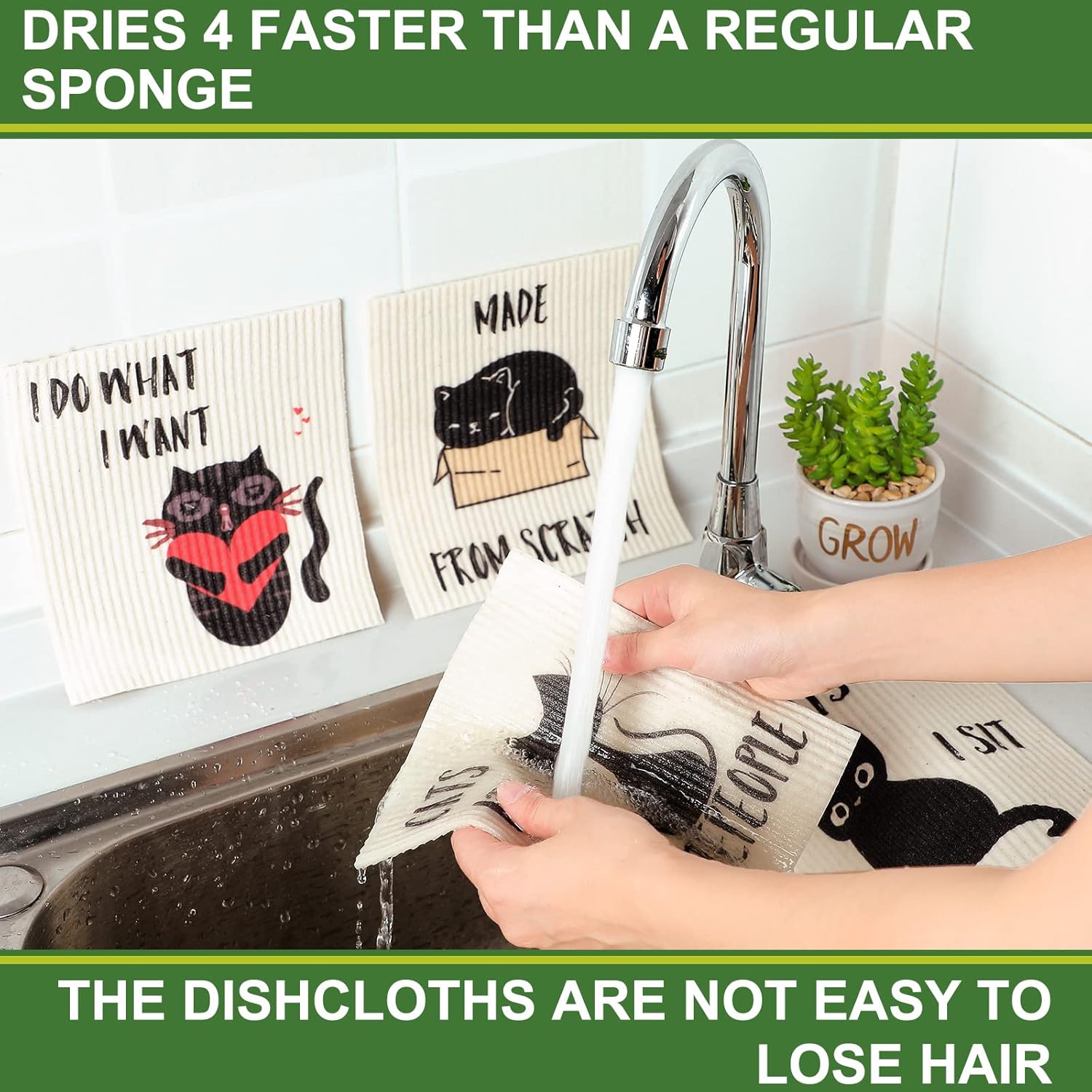 Funtery 8 Pcs Black Cat Swedish Kitchen Dishcloths Reusable Swedish Absorbent Sponge Cloths Washable Kitchen Dish Towel Quick Drying Decorative for Animal Lover Gifts for Women Hand Towel - Image 4