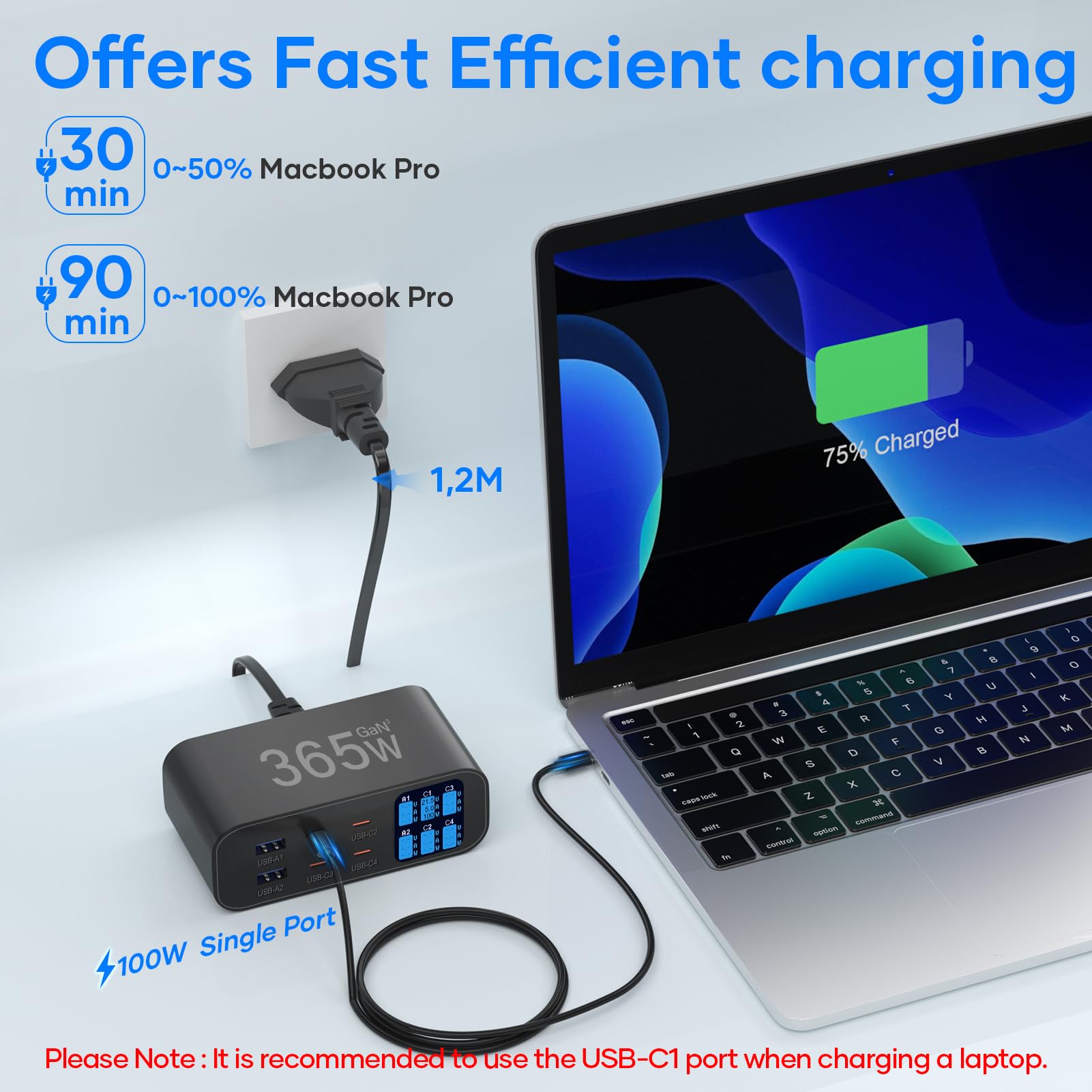 365W Chargeur USB C Multiple avec Écran LED, YSYFD 6 Ports Station de Charge GaN Rapide PD Chargeur USB C 100W QC Charge USBA Multi pour Macbook Ordinateurs Portables i Phone Pad Samsung, Noir